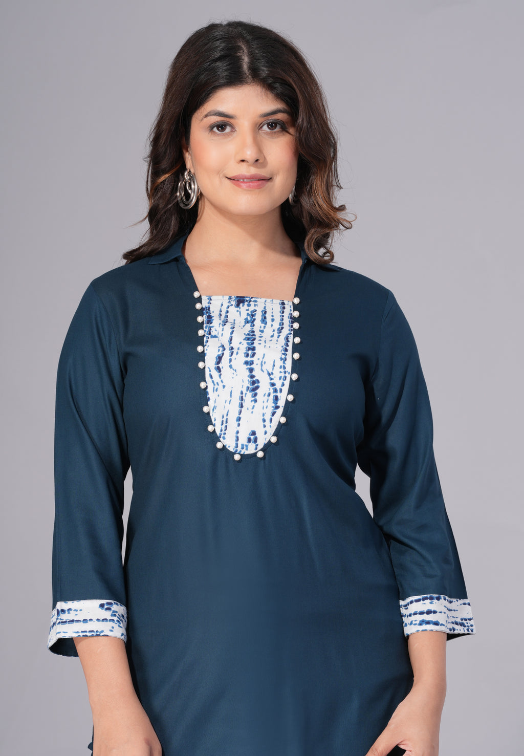 Indigo Grace Rayon Embellished Tunic Top