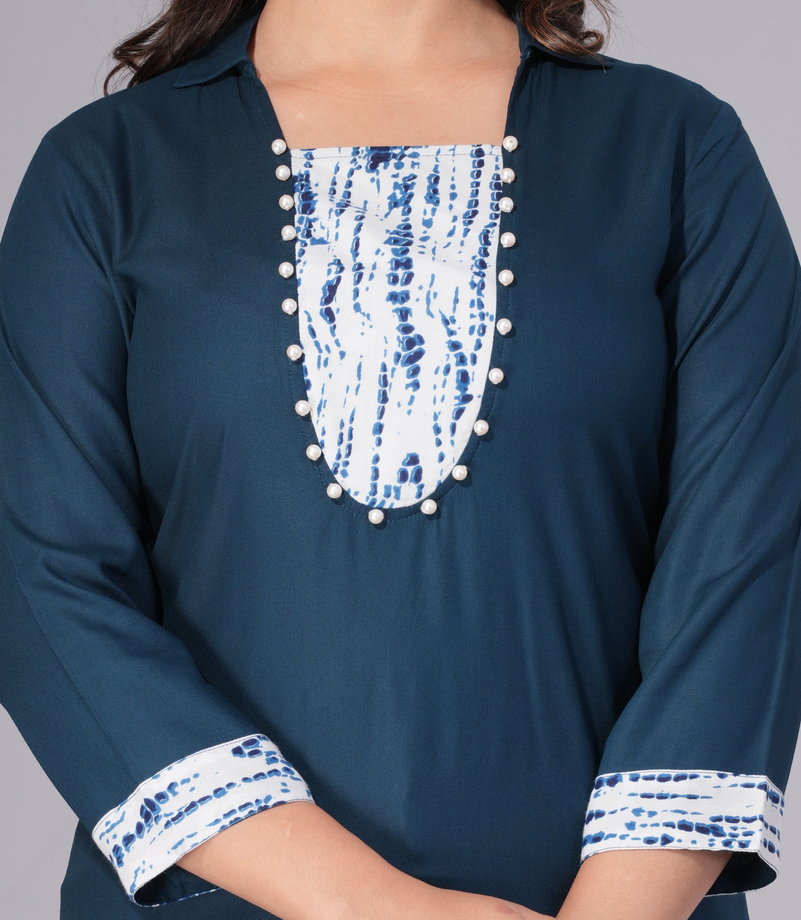 Indigo Grace Rayon Embellished Tunic Top