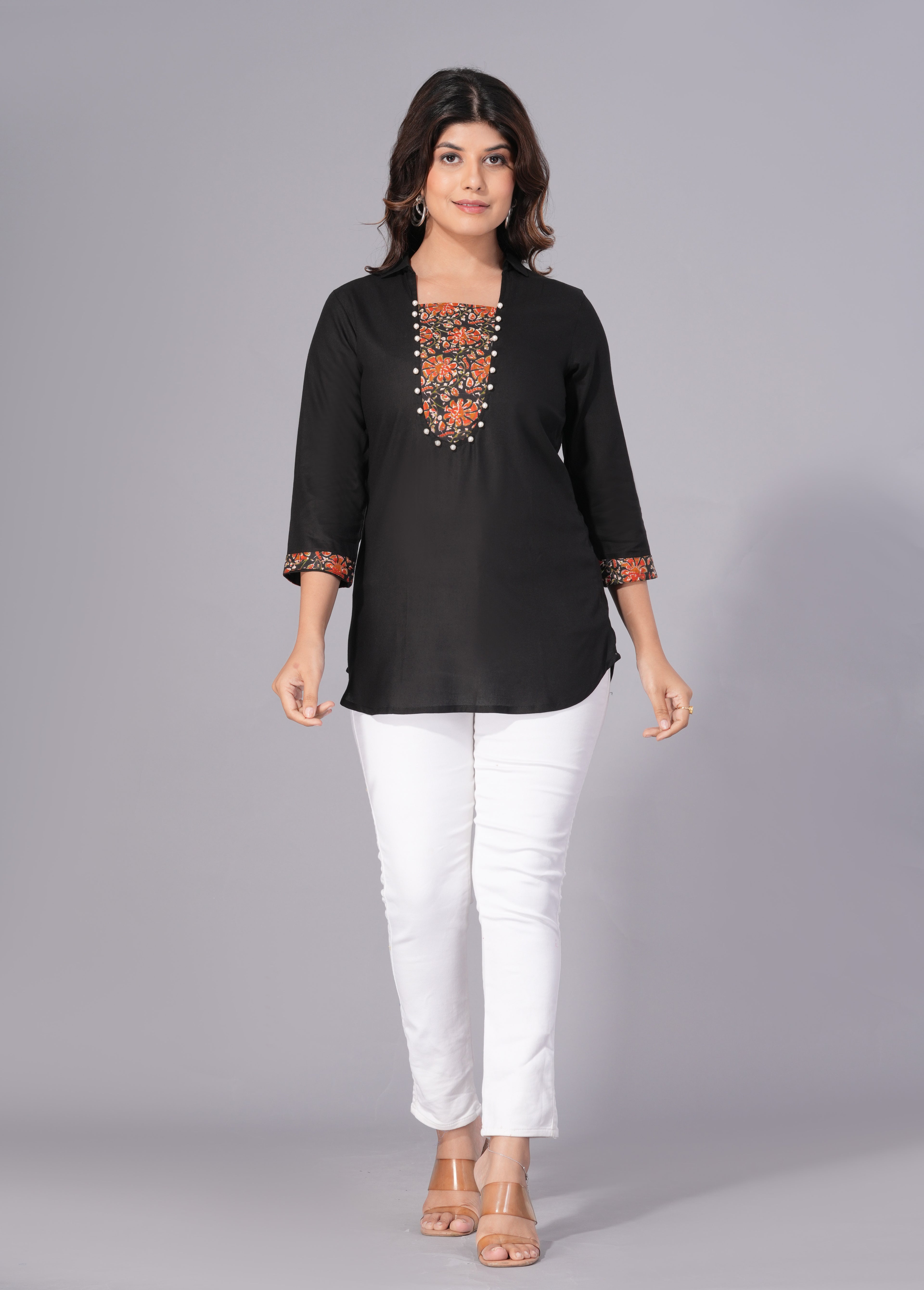 Midnight Charm Rayon Embellished Tunic Top