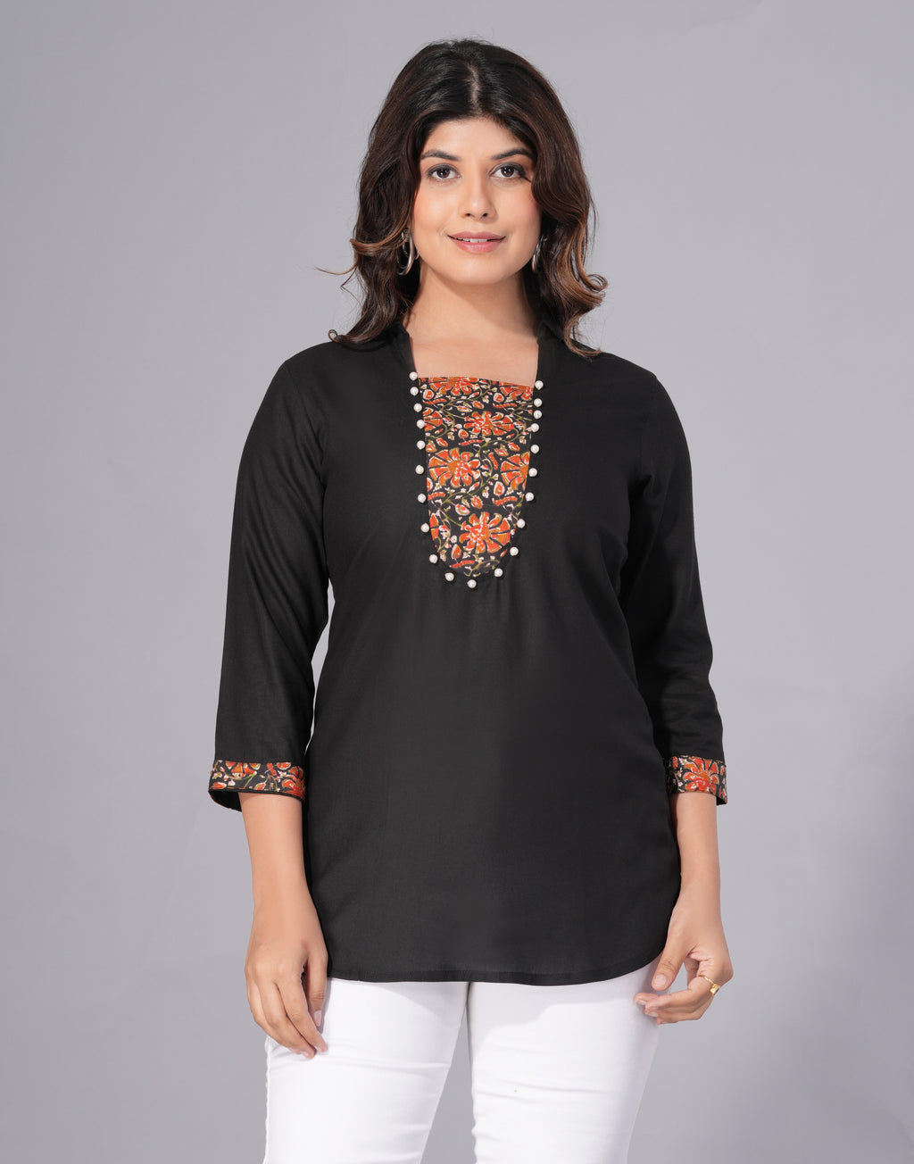 Midnight Charm Rayon Embellished Tunic Top