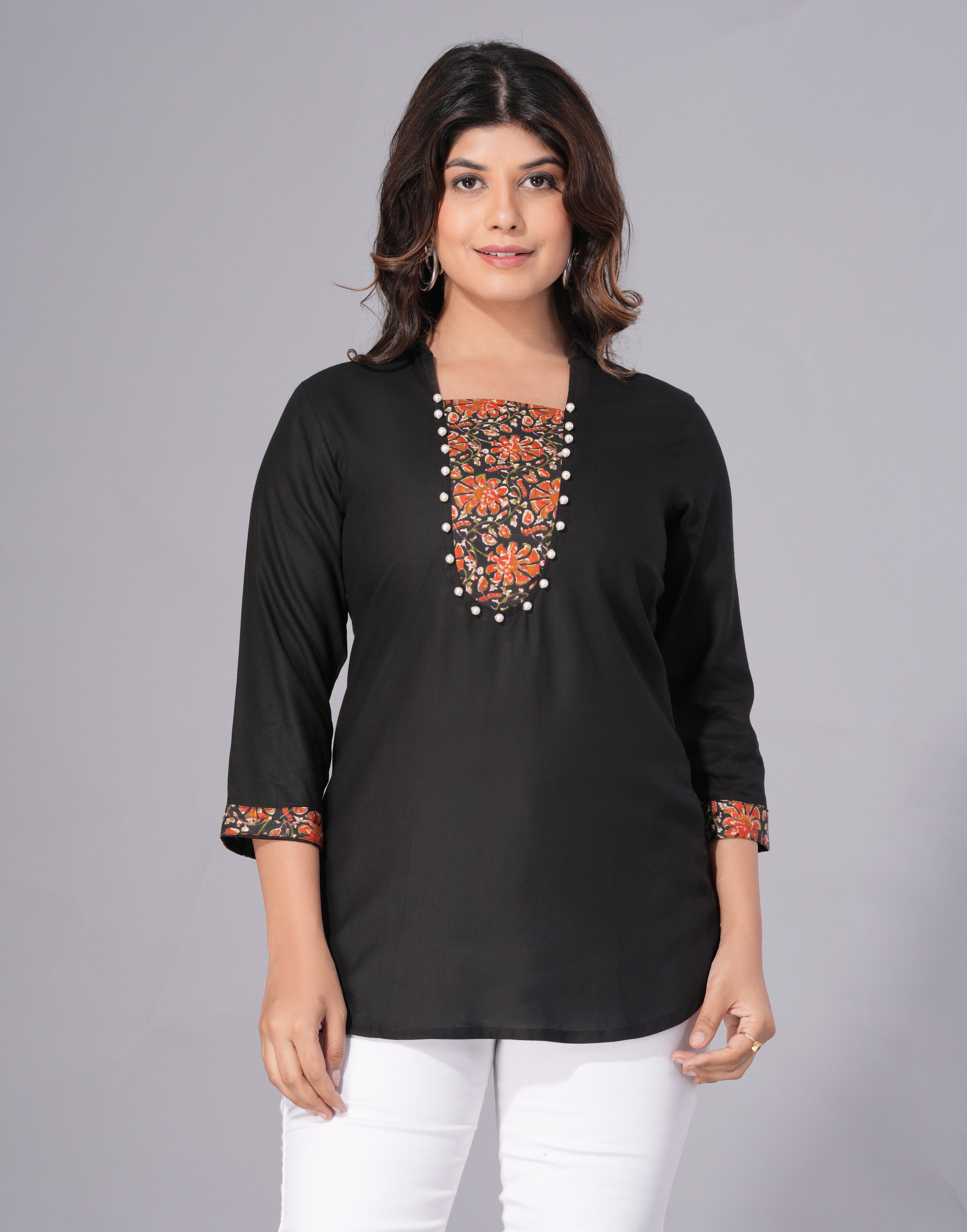 Midnight Charm Rayon Embellished Tunic Top