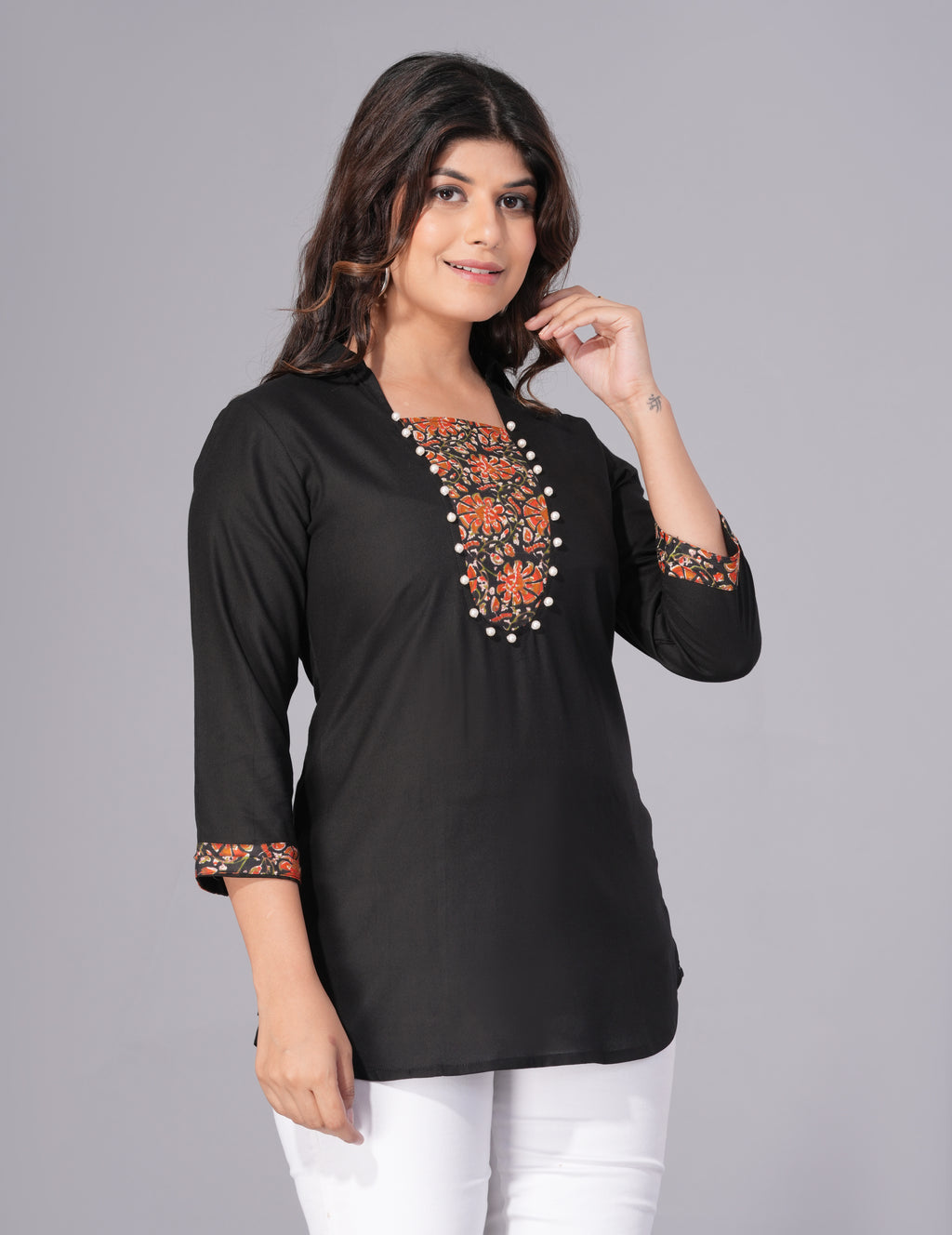 Midnight Charm Rayon Embellished Tunic Top