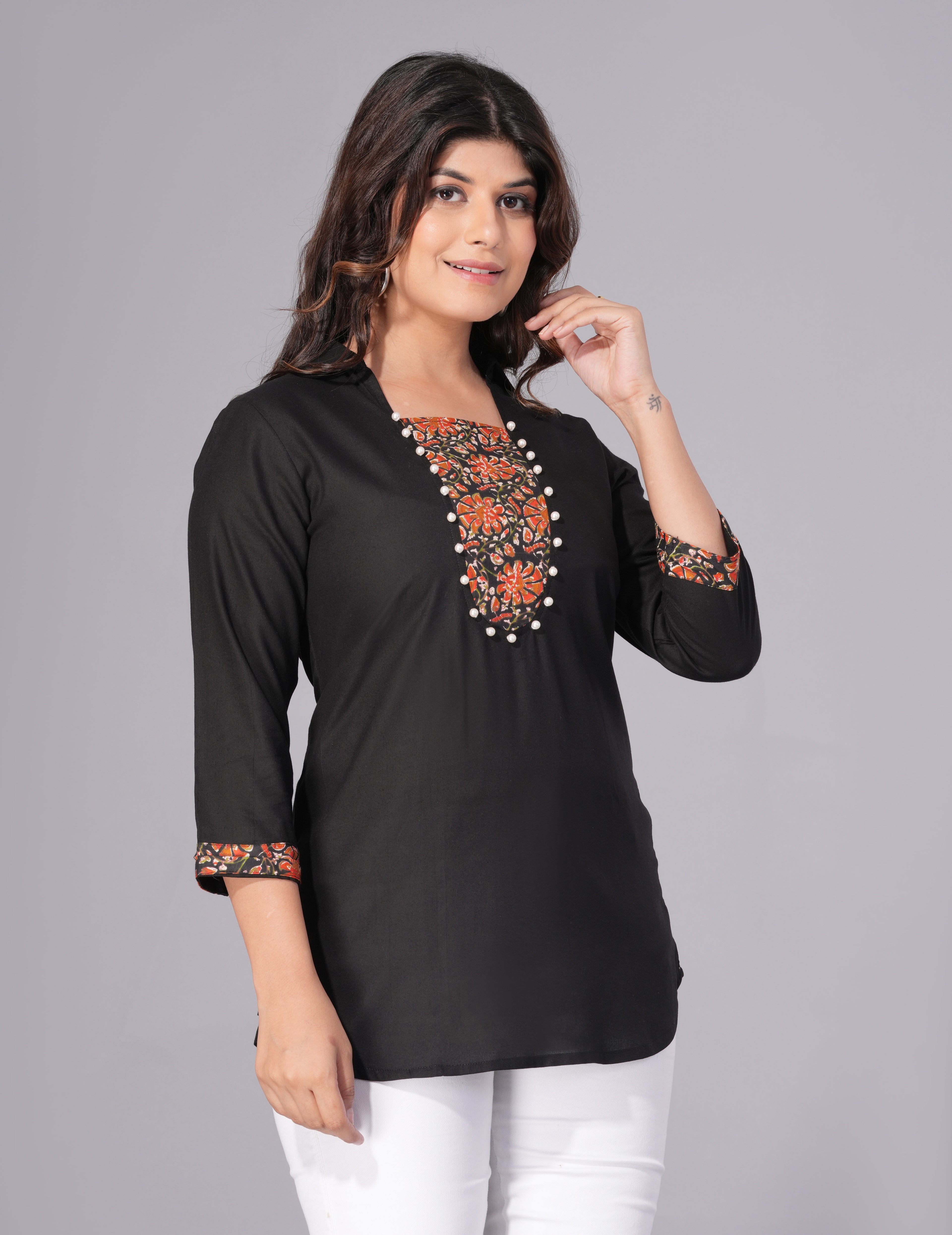 Midnight Charm Rayon Embellished Tunic Top