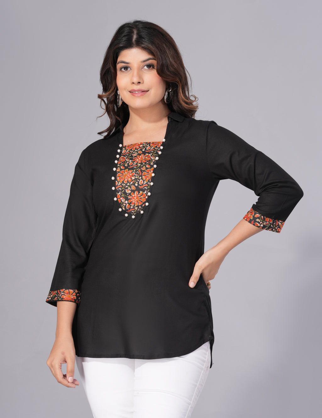Midnight Charm Rayon Embellished Tunic Top