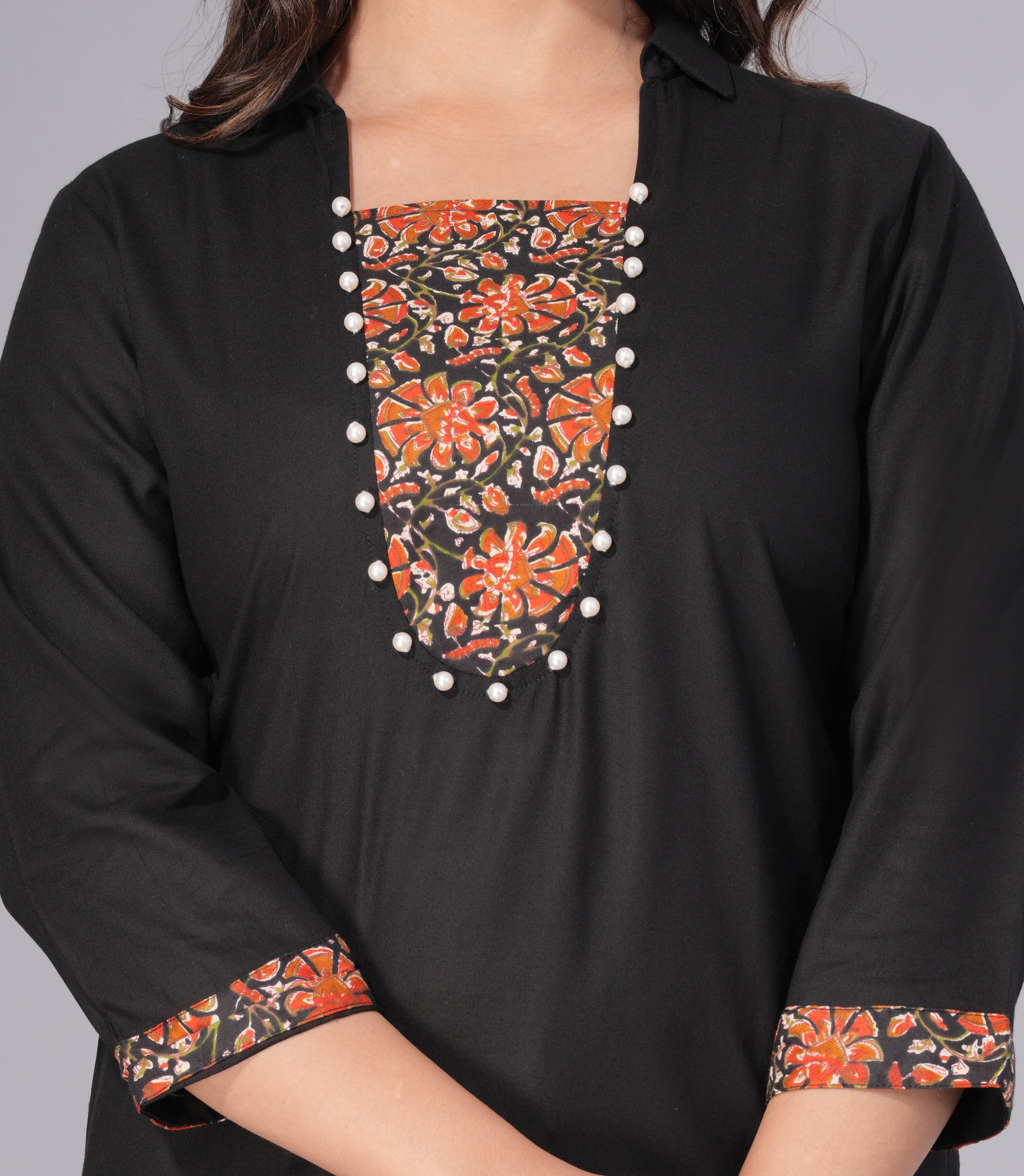 Midnight Charm Rayon Embellished Tunic Top