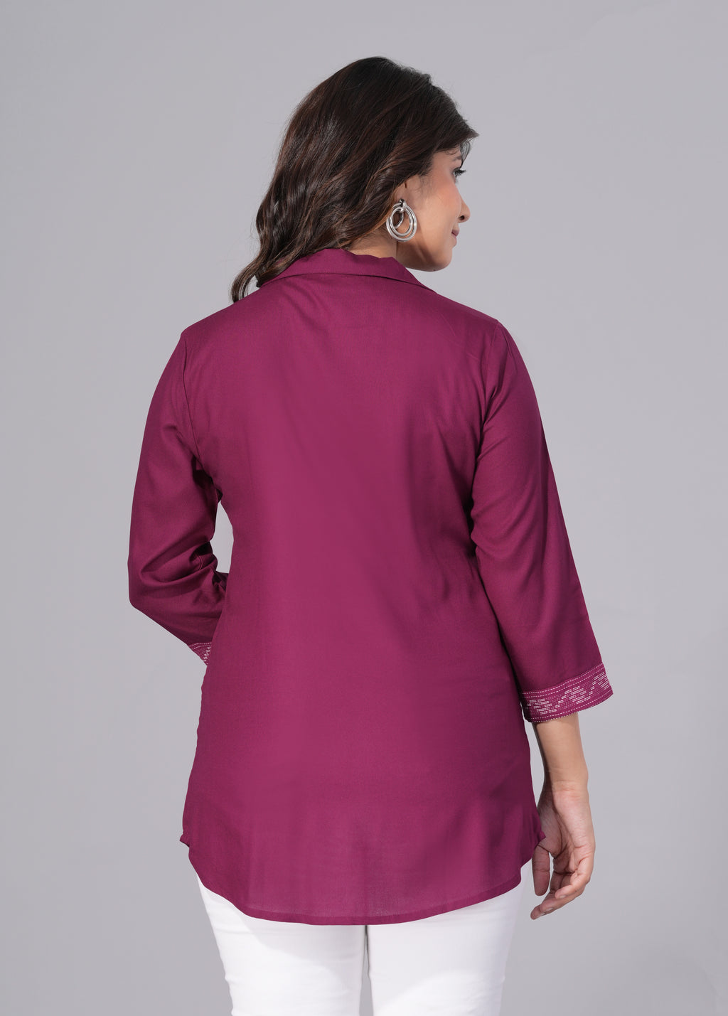 Wine Grace Rayon Embellished Tunic Top
