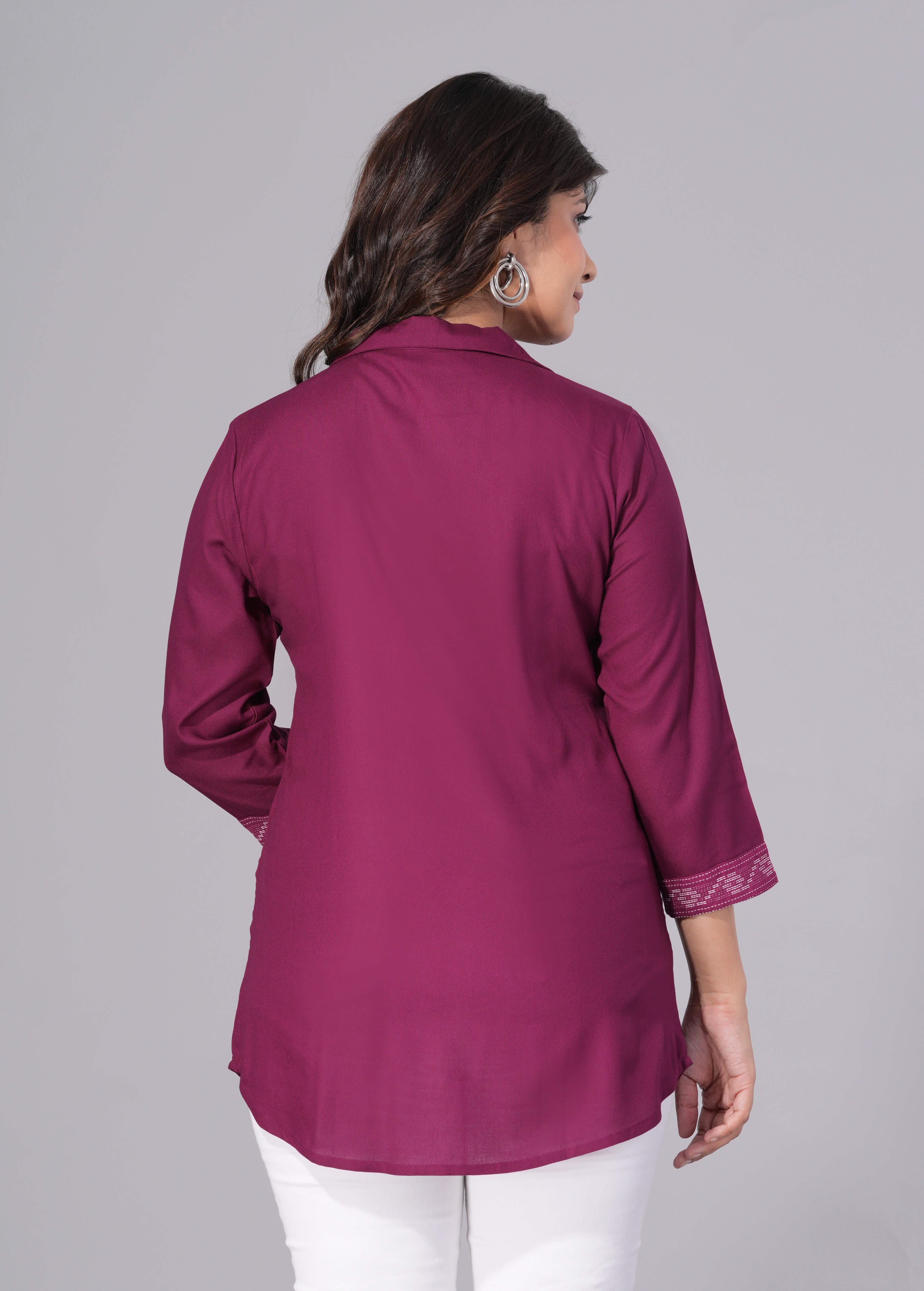 Wine Grace Rayon Embellished Tunic Top