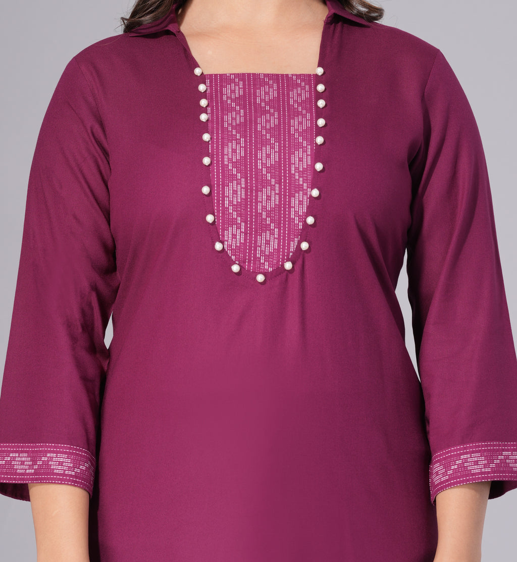 Wine Grace Rayon Embellished Tunic Top