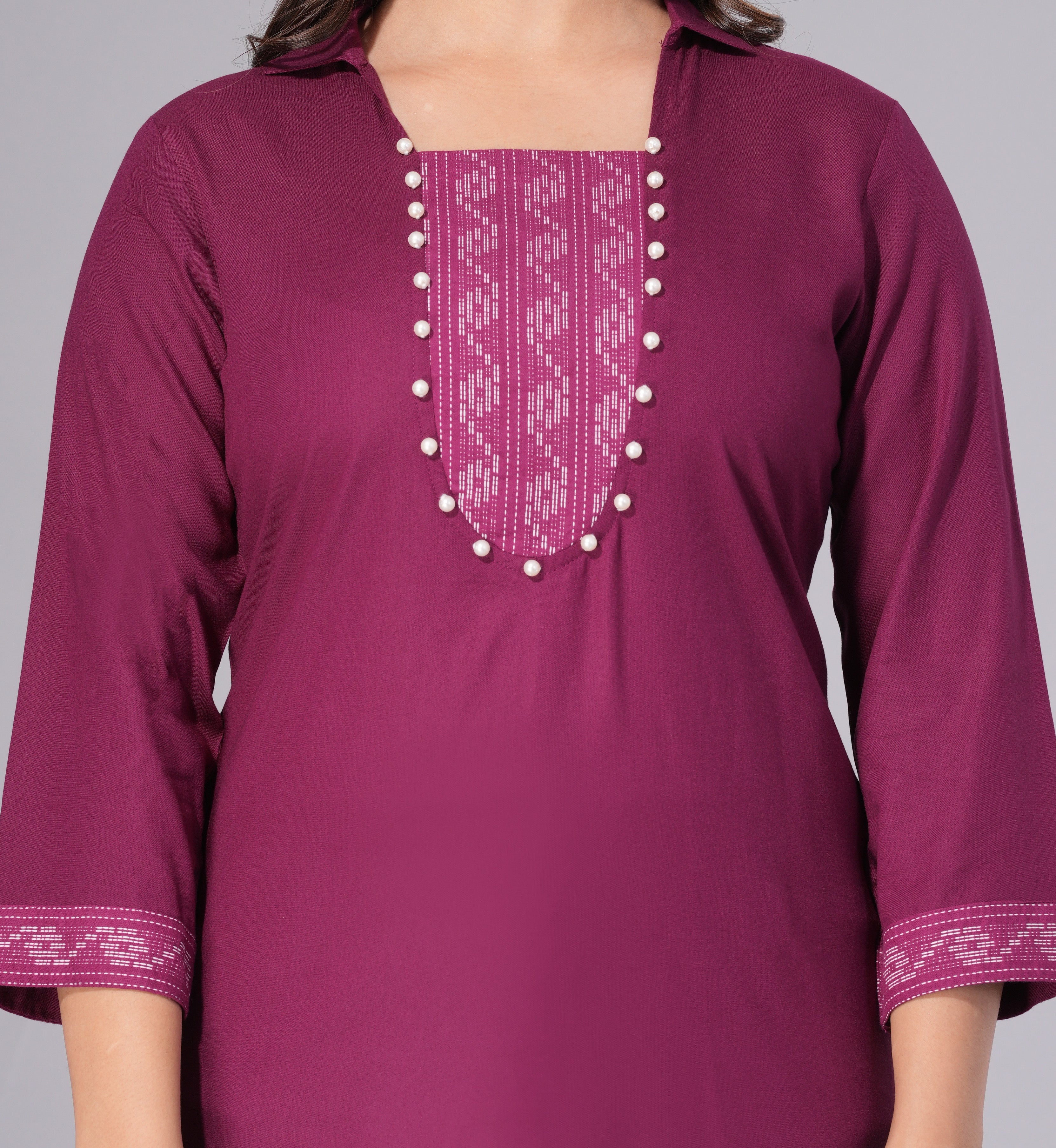 Wine Grace Rayon Embellished Tunic Top