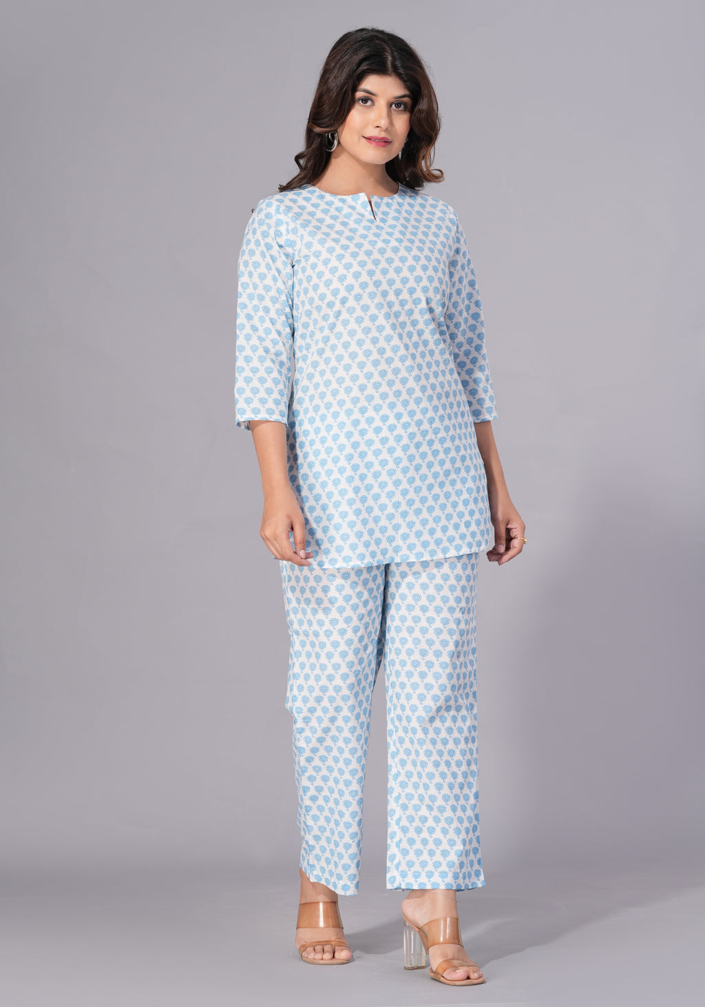 Sky Serenity Printed Cotton Co-ord Set