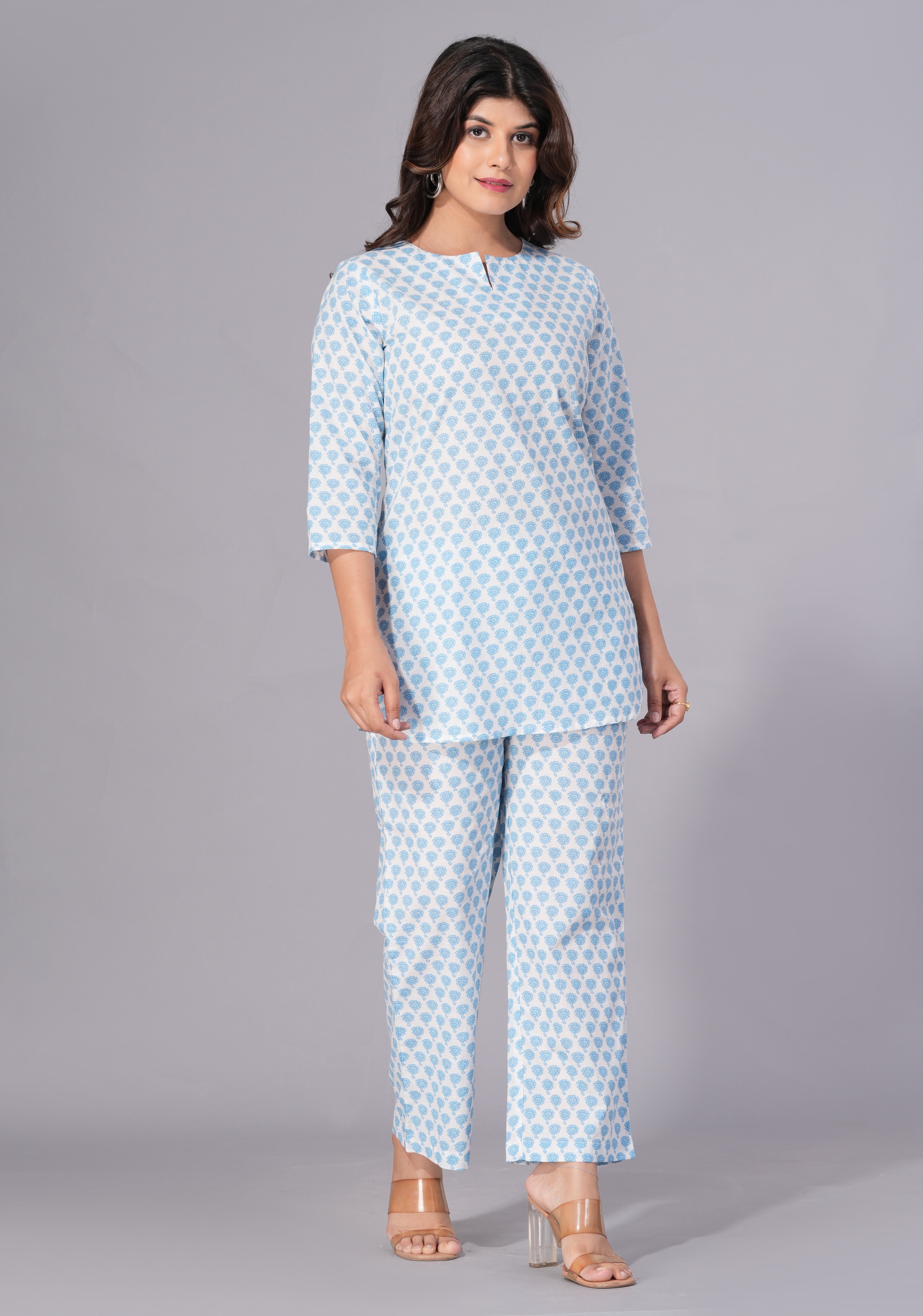 Sky Serenity Printed Cotton Co-ord Set