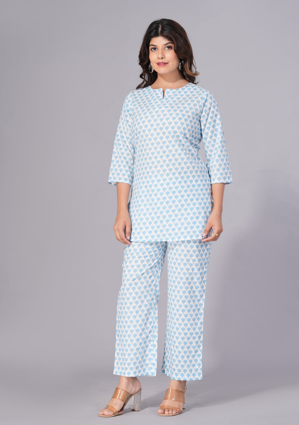 Sky Serenity Printed Cotton Co-ord Set