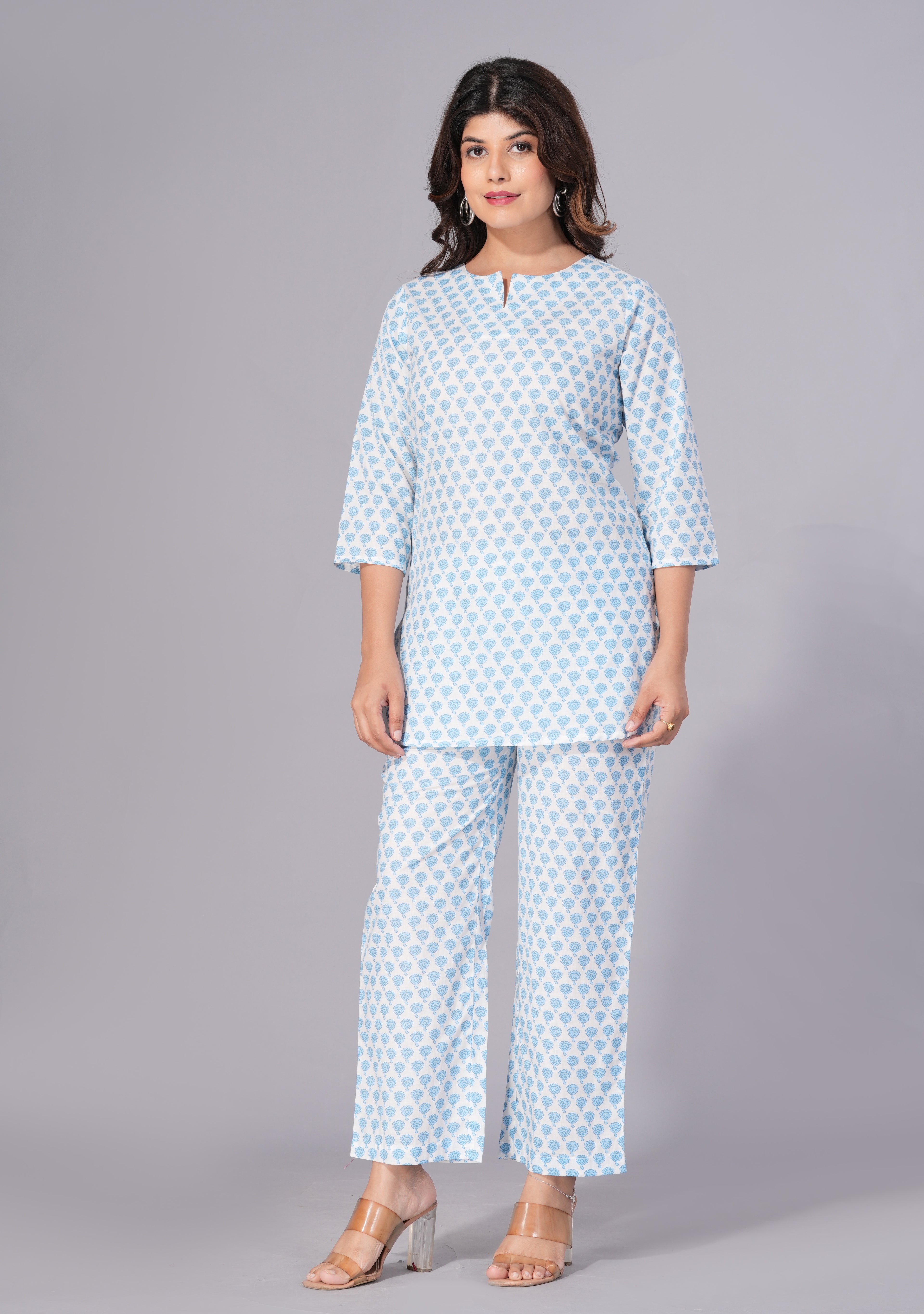 Sky Serenity Printed Cotton Co-ord Set