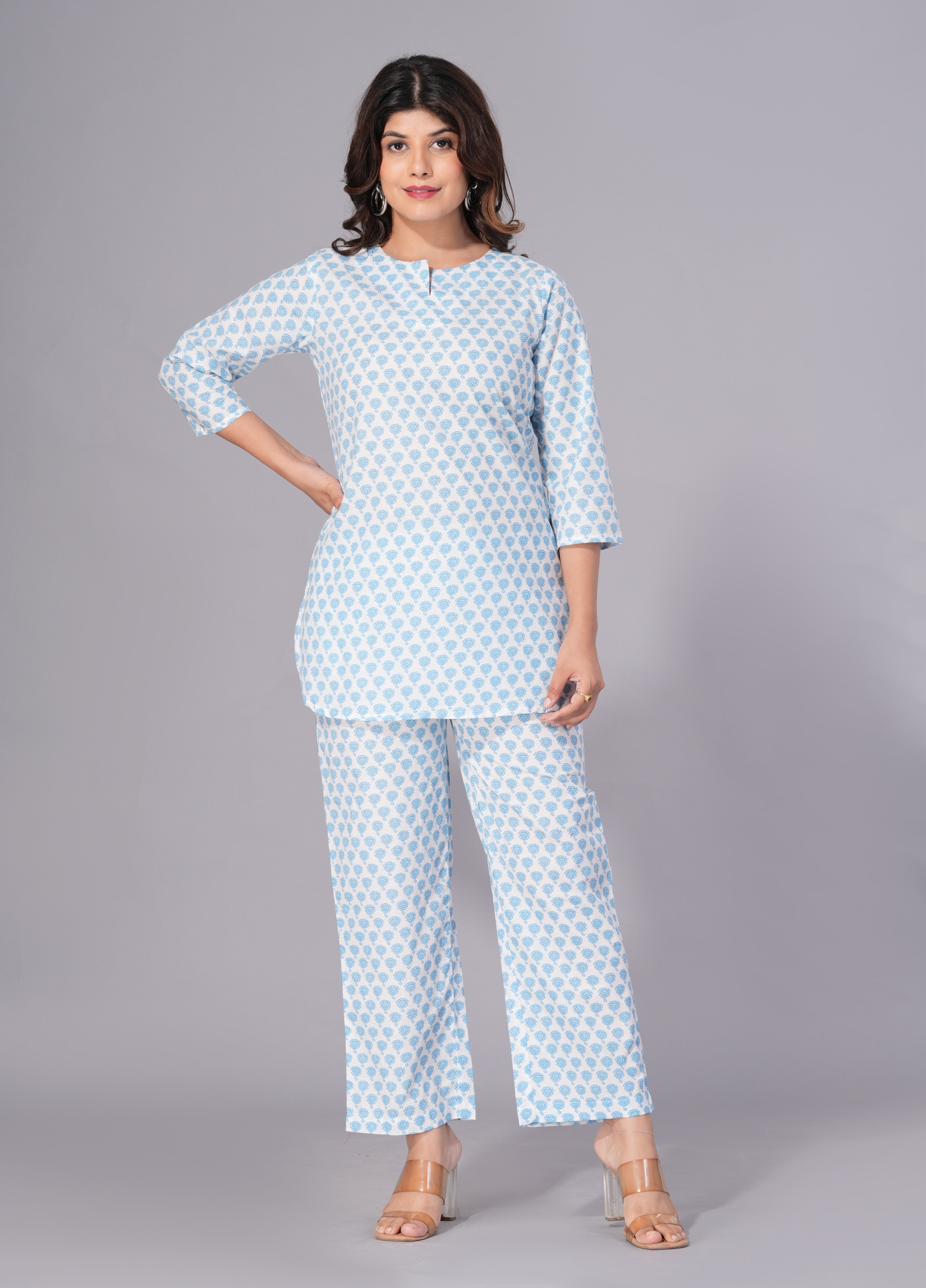 Sky Serenity Printed Cotton Co-ord Set