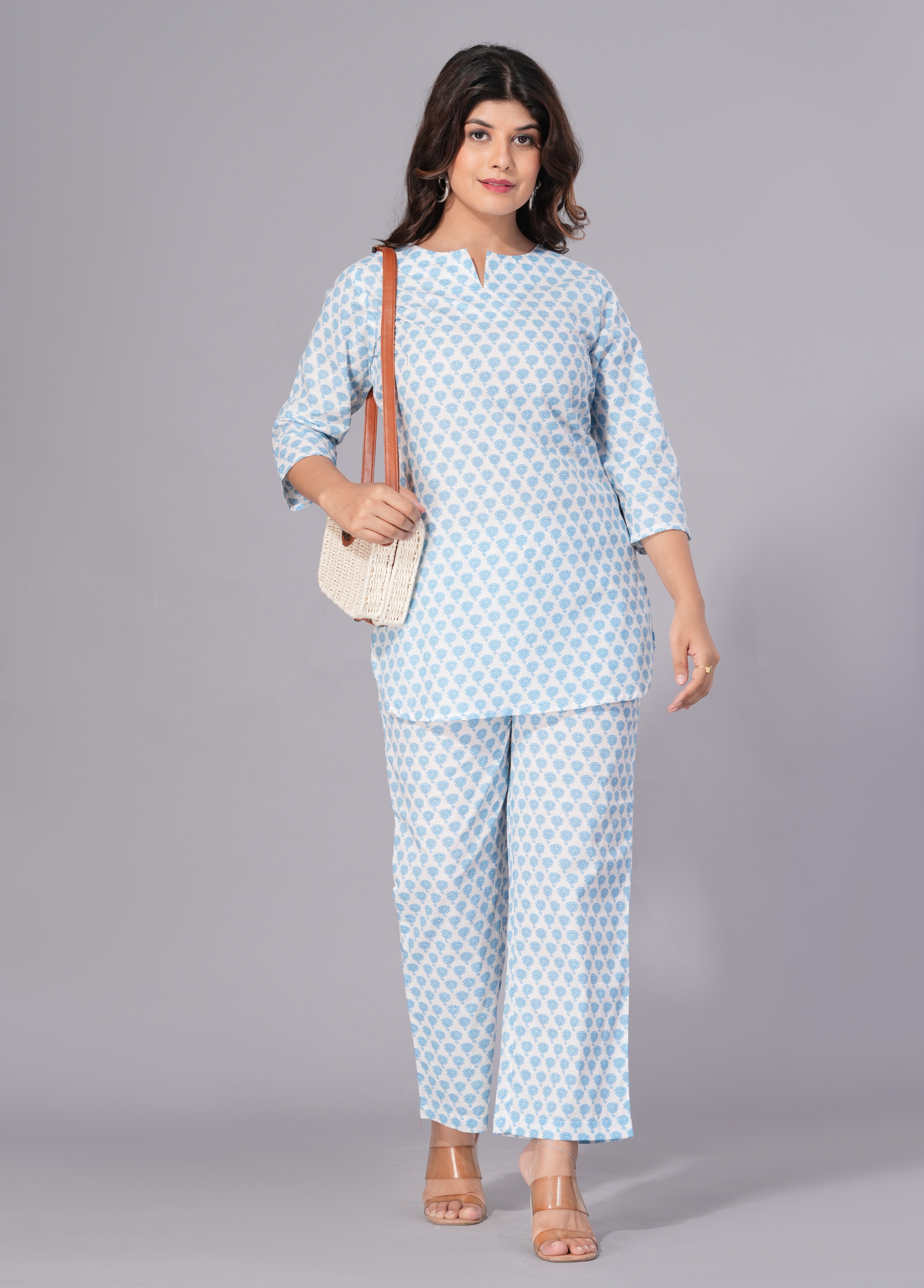 Sky Serenity Printed Cotton Co-ord Set