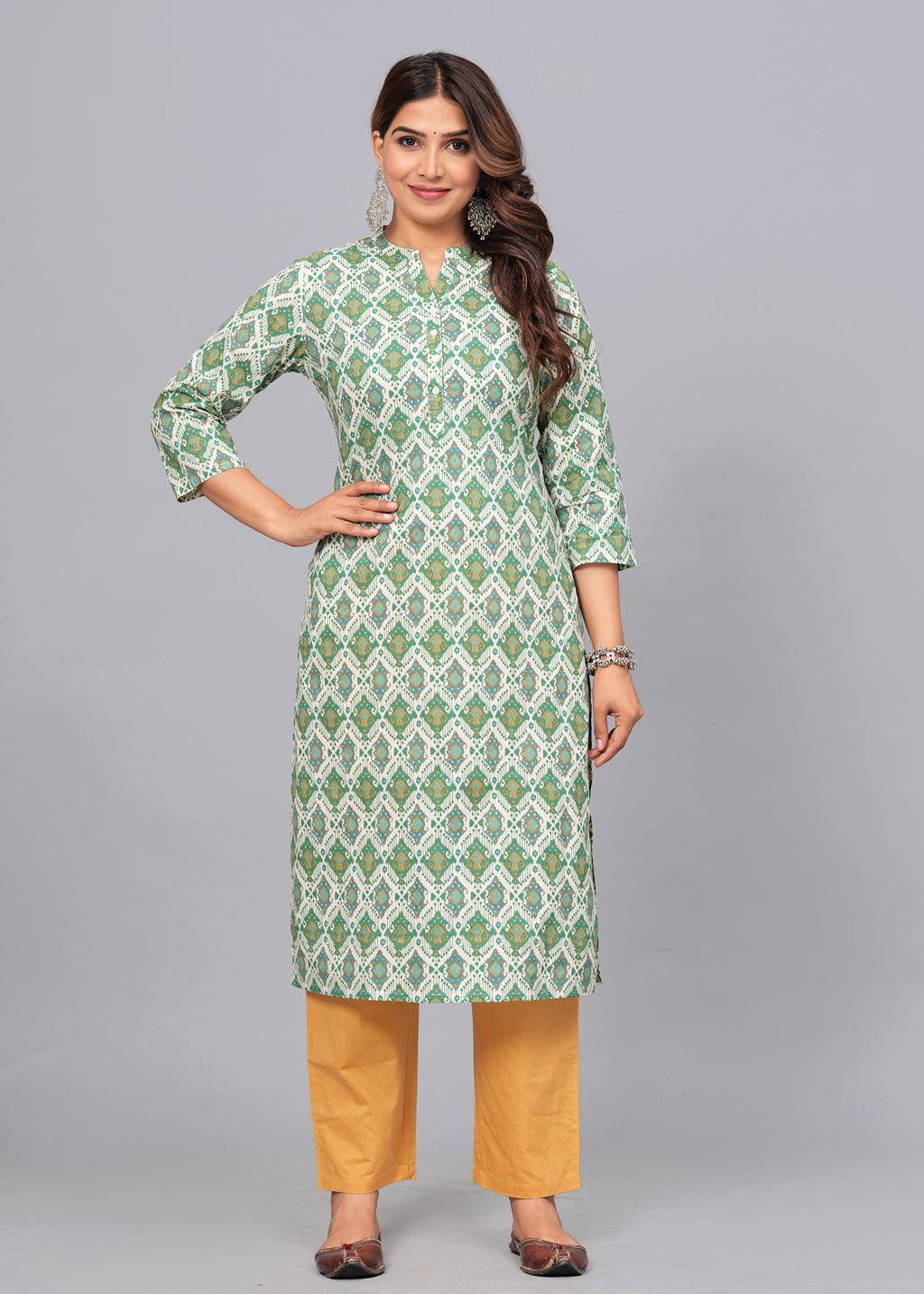 Emerald Harmony Cotton Printed Kurta