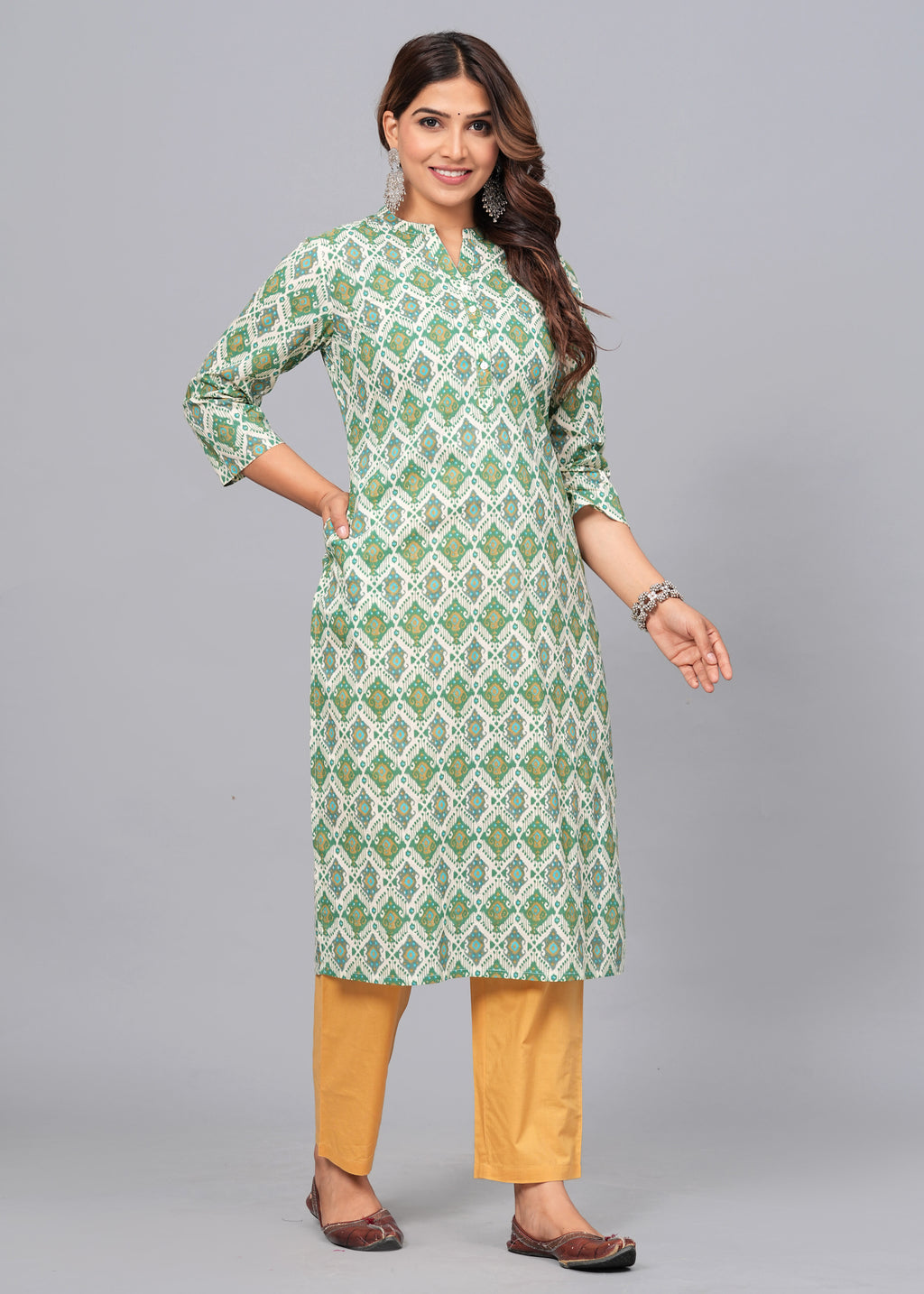 Emerald Harmony Cotton Printed Kurta