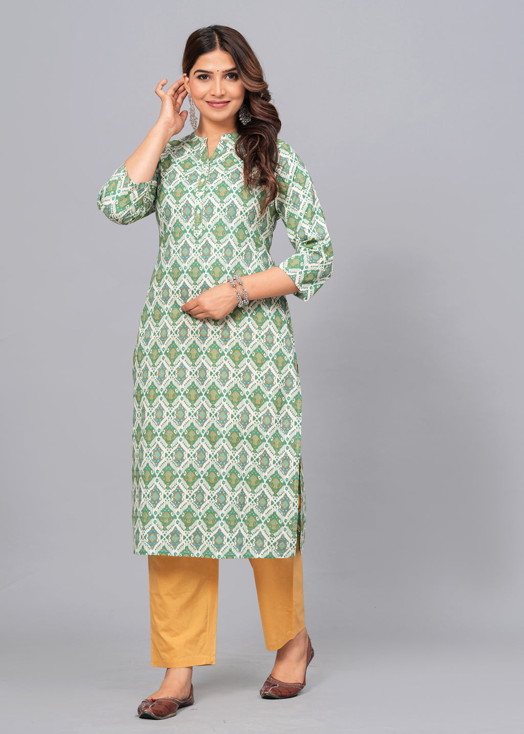 Emerald Harmony Cotton Printed Kurta