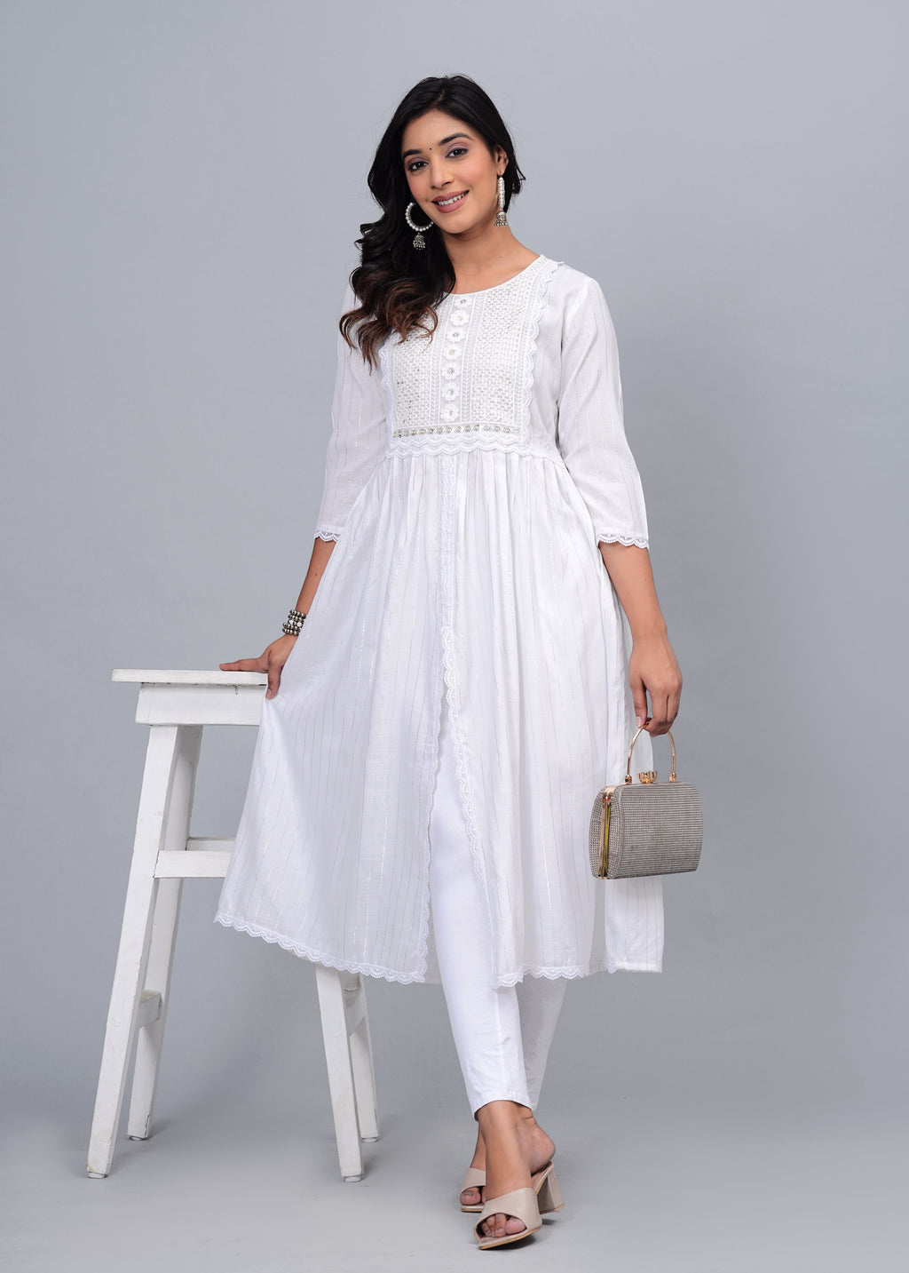 Ivory Grace Cotton Schiffli Embroidered A-Line Kurta