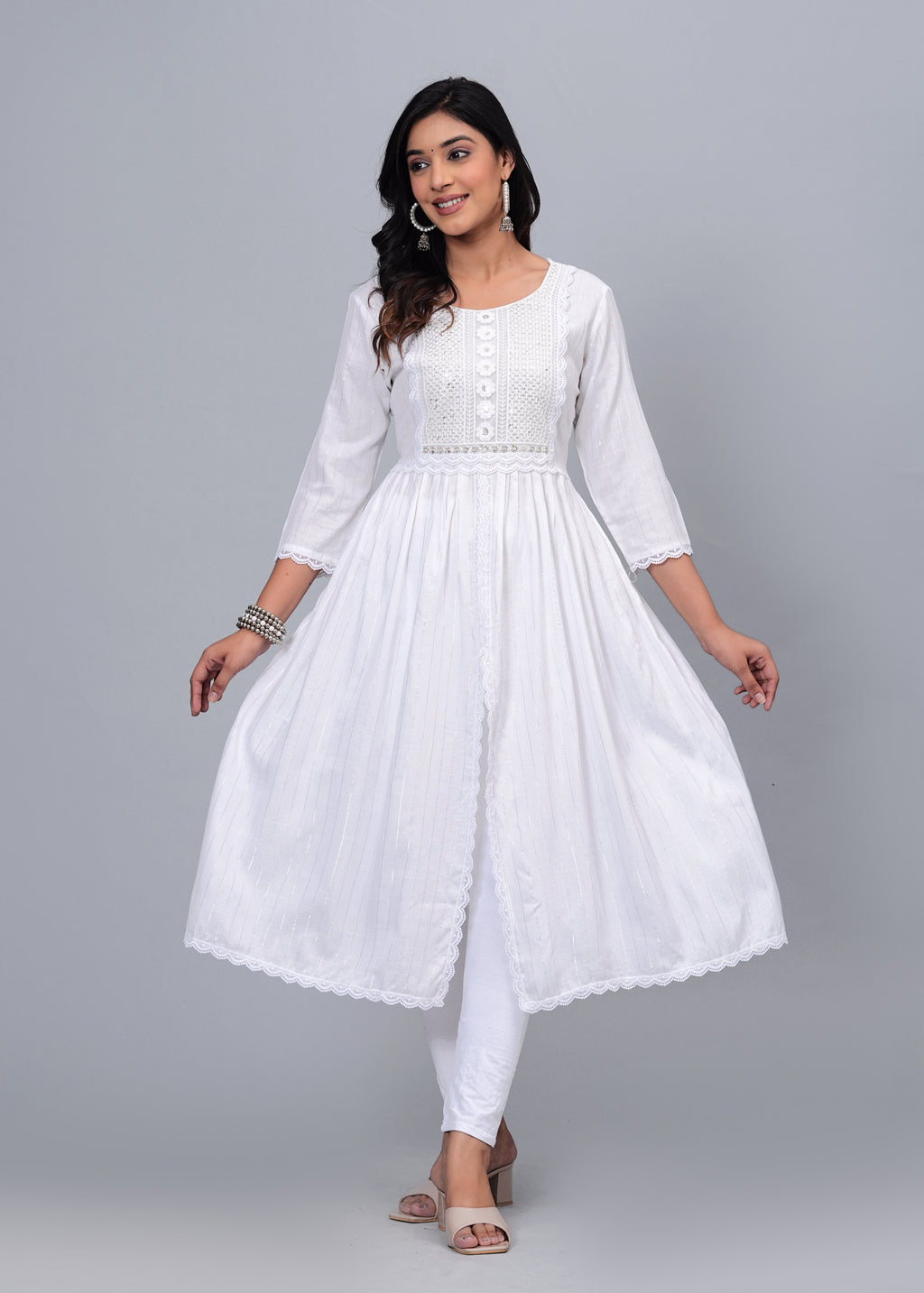 Ivory Grace Cotton Schiffli Embroidered A-Line Kurta