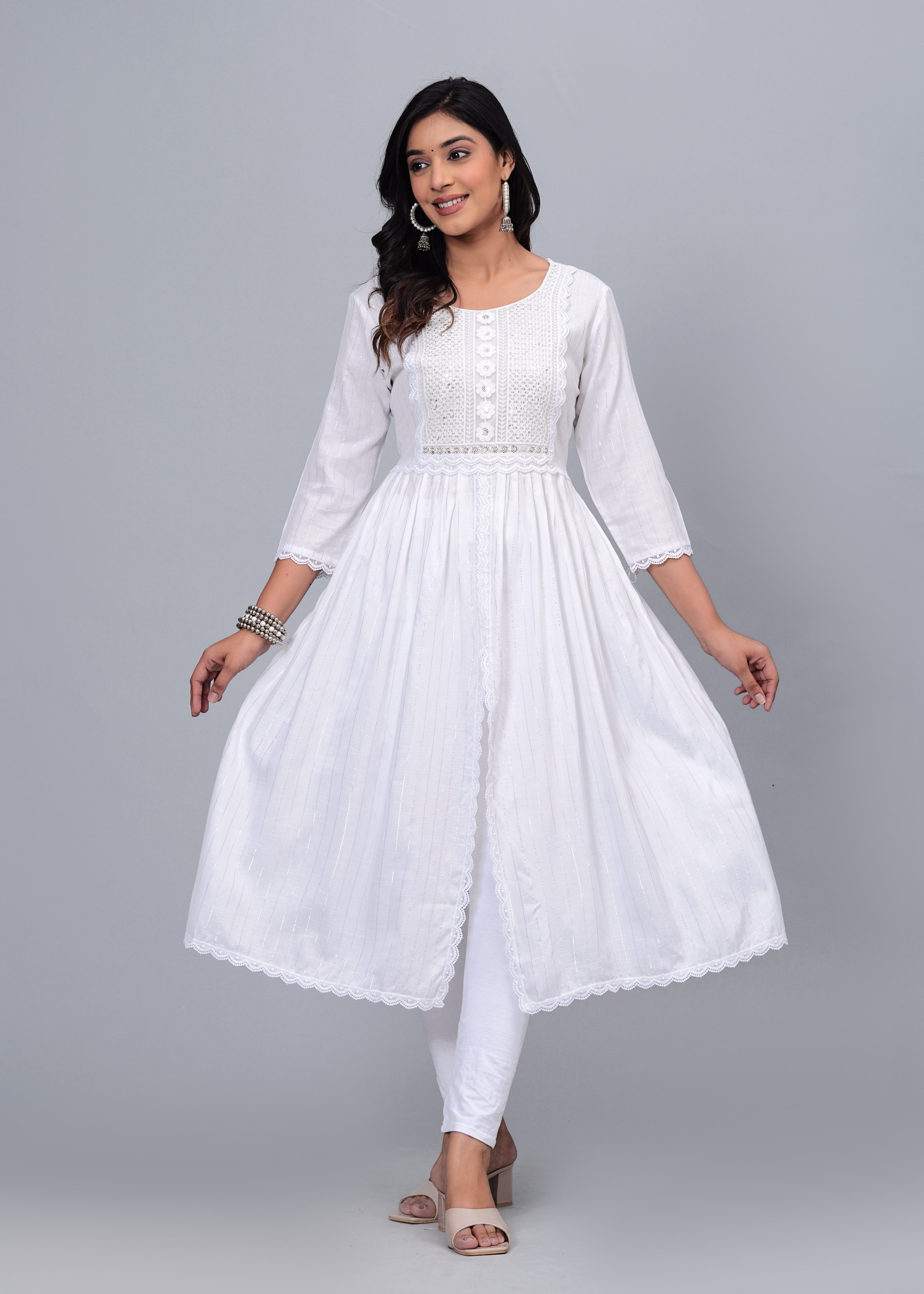 Ivory Grace Cotton Schiffli Embroidered A-Line Kurta