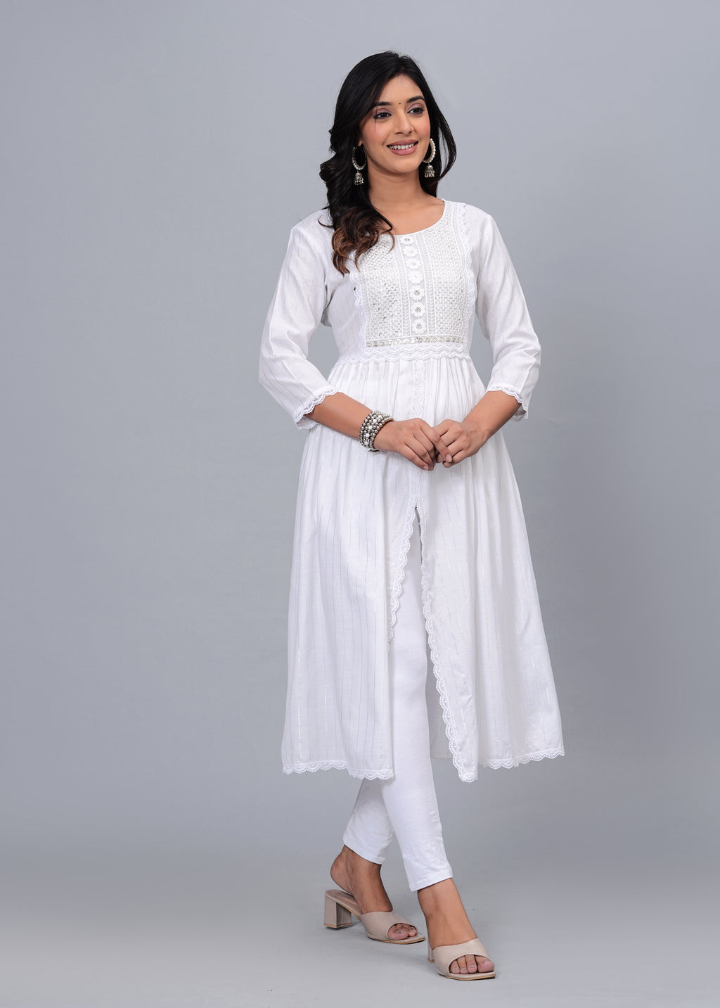 Ivory Grace Cotton Schiffli Embroidered A-Line Kurta