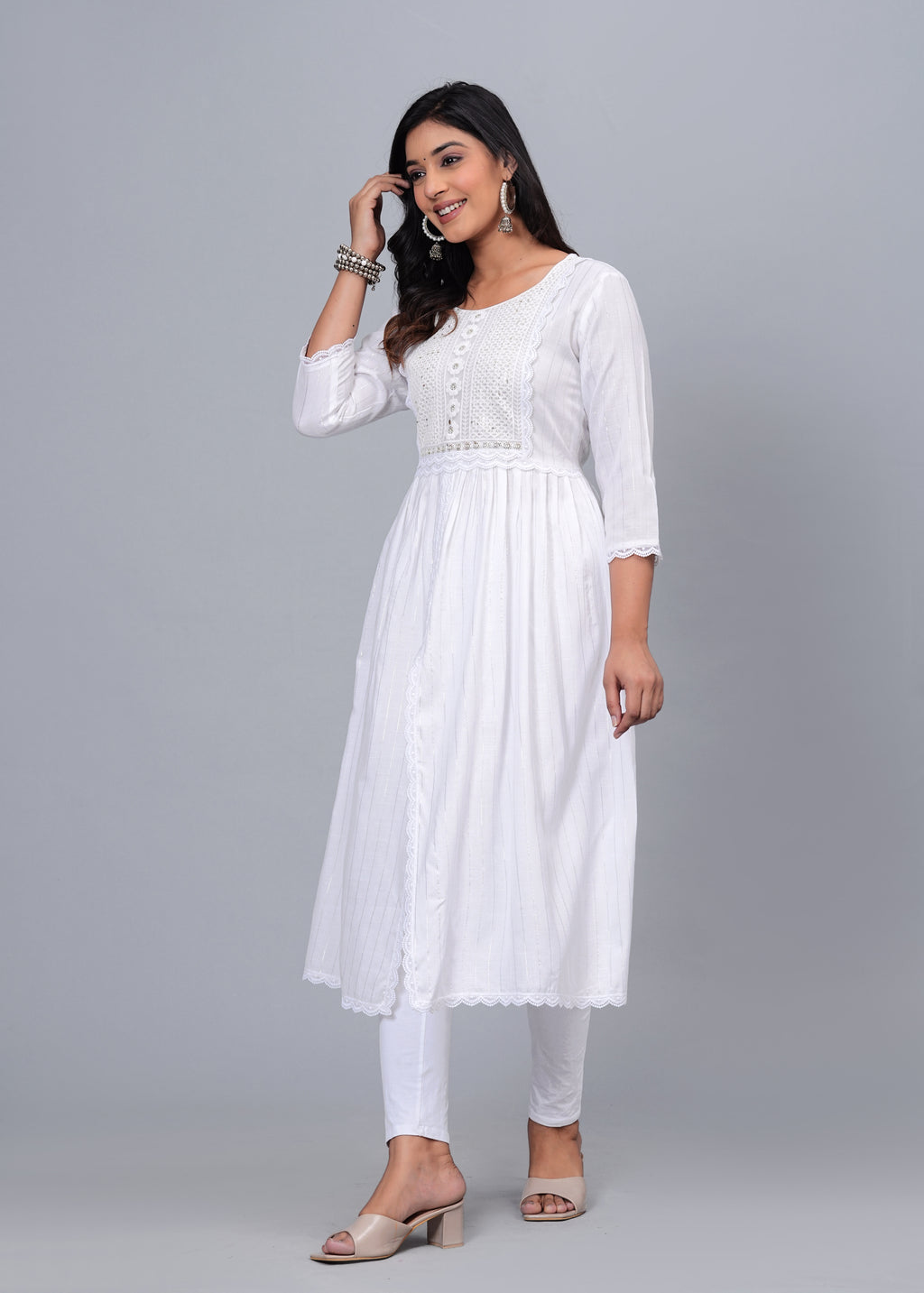 Ivory Grace Cotton Schiffli Embroidered A-Line Kurta