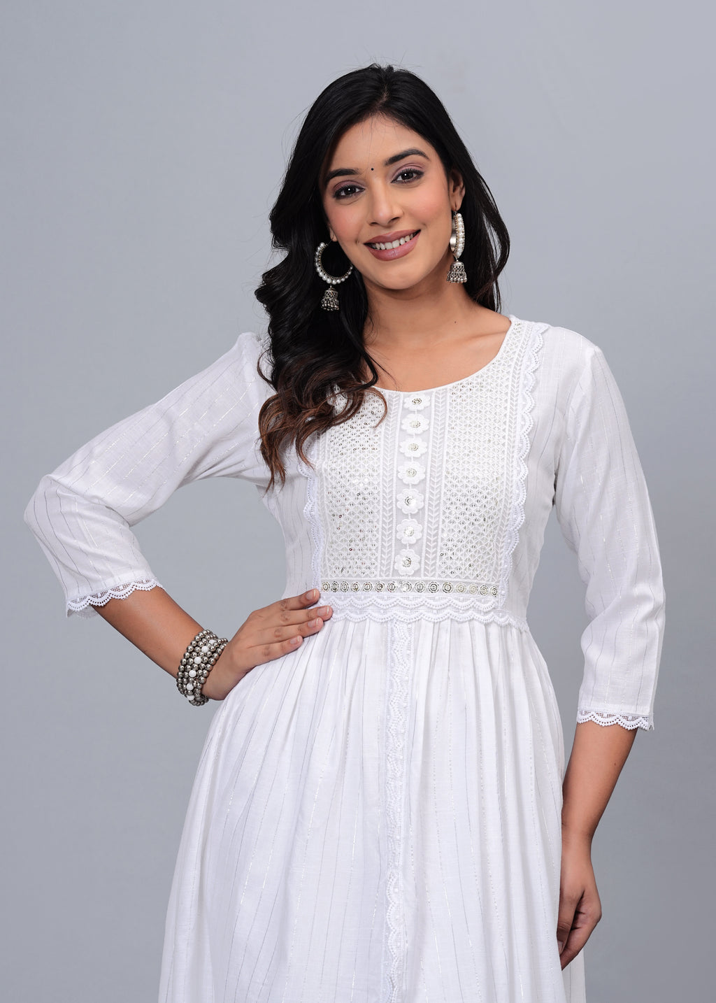 Ivory Grace Cotton Schiffli Embroidered A-Line Kurta