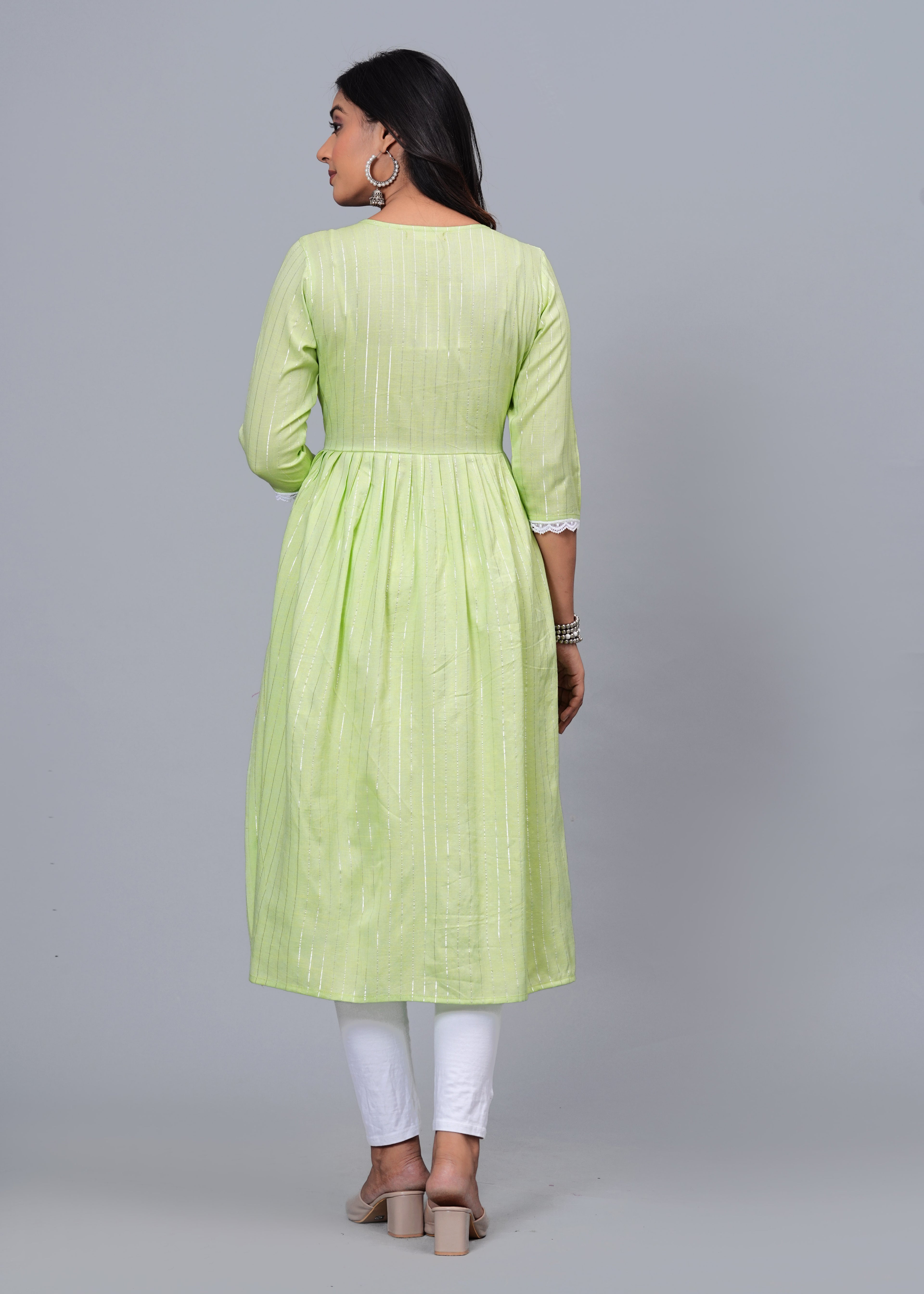 Lime Whisper Luxe Cotton Long Kurta