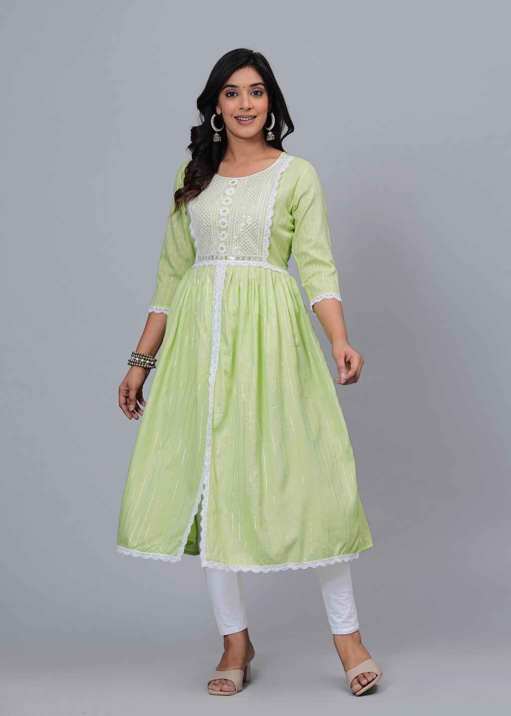 Lime Whisper Luxe Cotton Long Kurta
