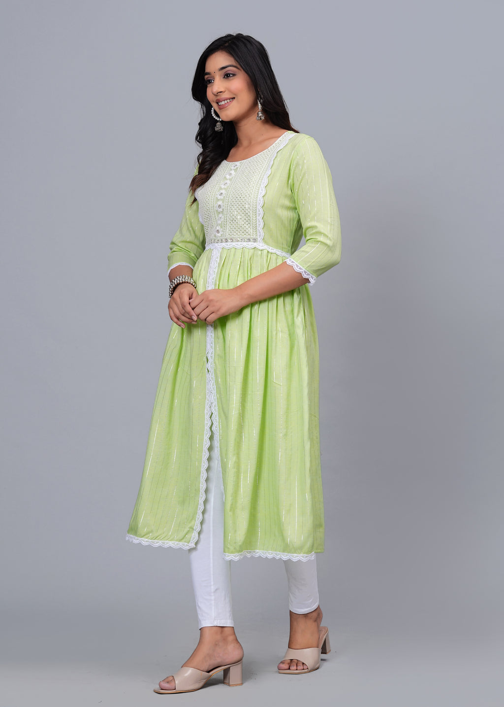 Lime Whisper Luxe Cotton Long Kurta