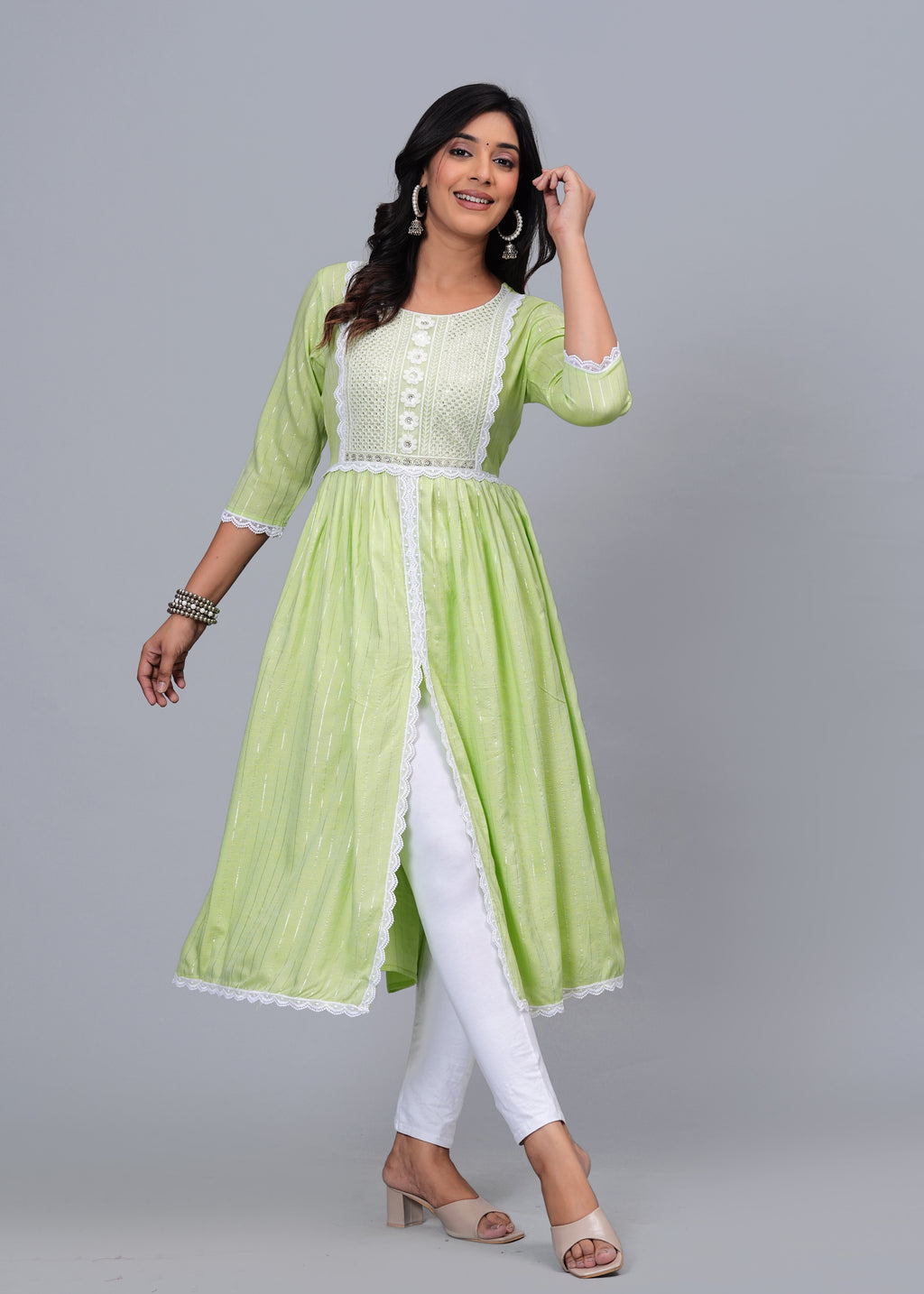 Lime Whisper Luxe Cotton Long Kurta