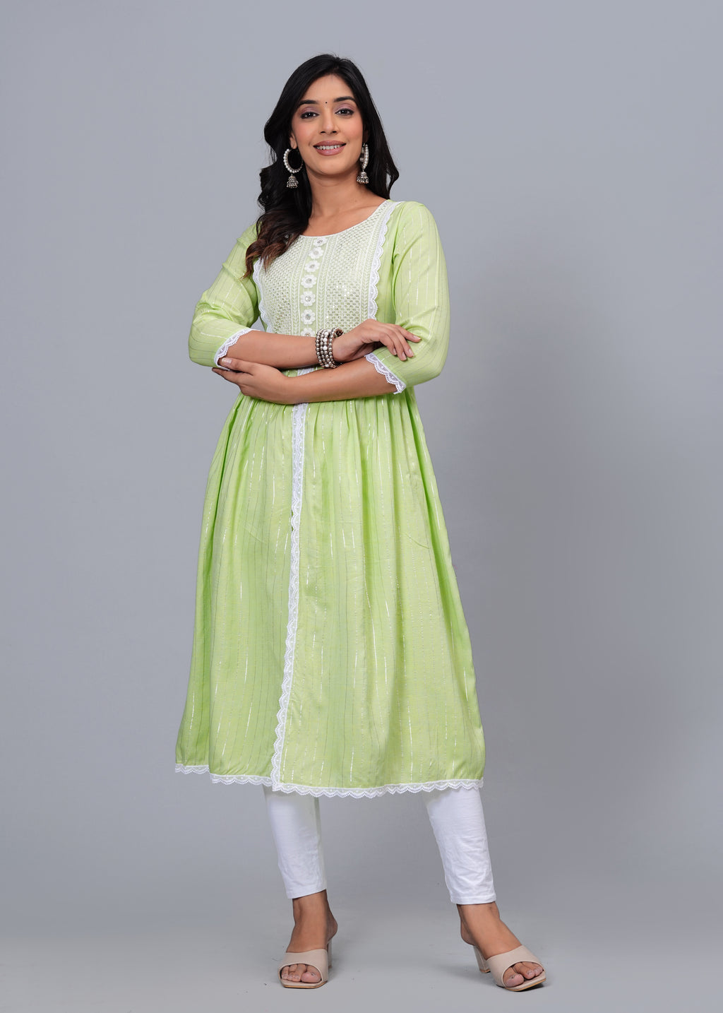 Lime Whisper Luxe Cotton Long Kurta