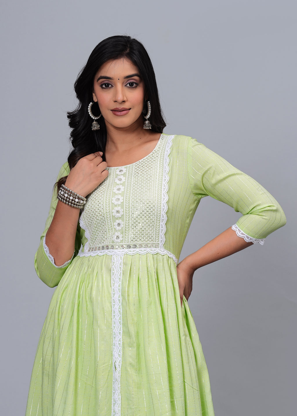Lime Whisper Luxe Cotton Long Kurta