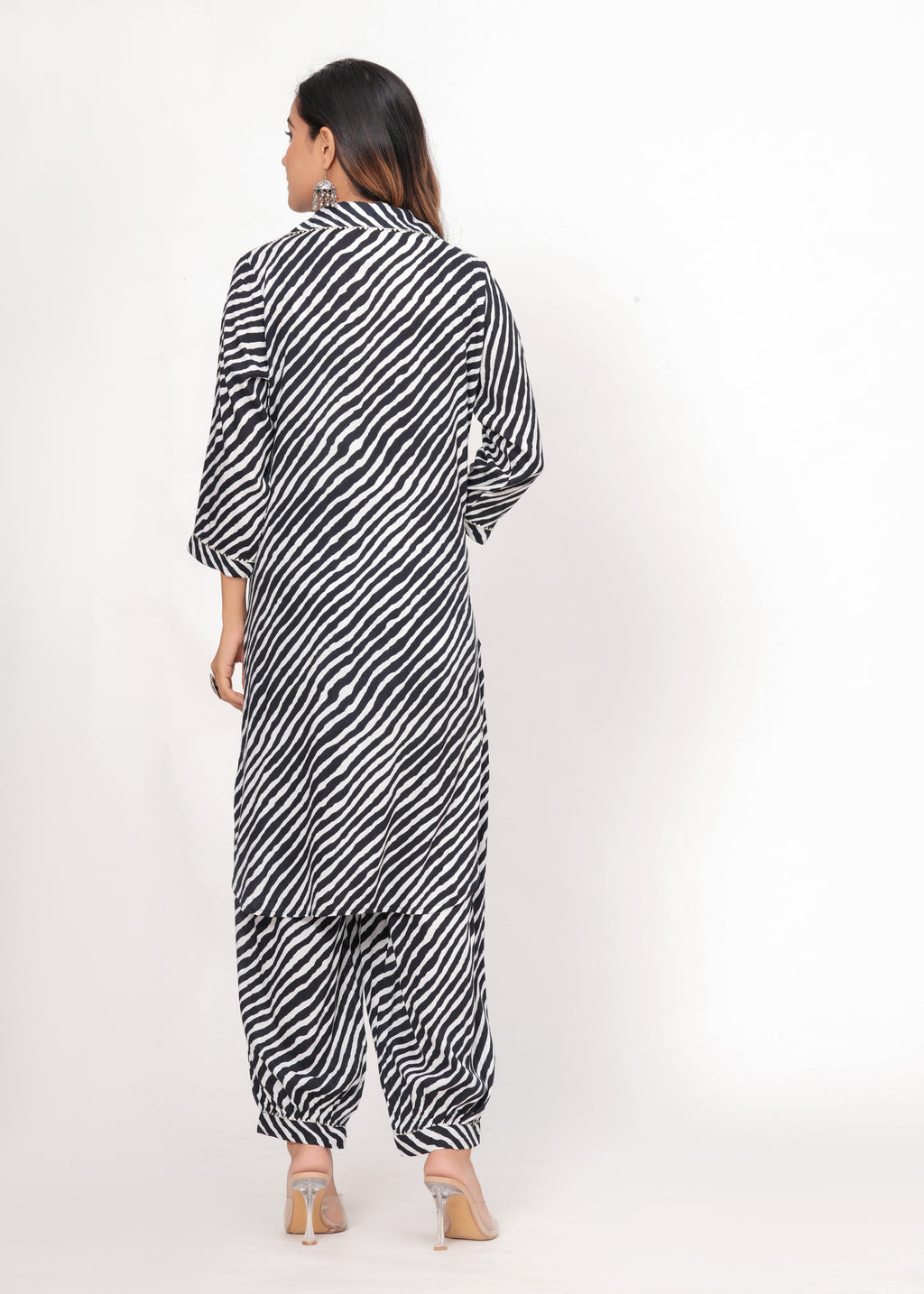 Black & White Zebra Print Rayon Pathani Suit Set