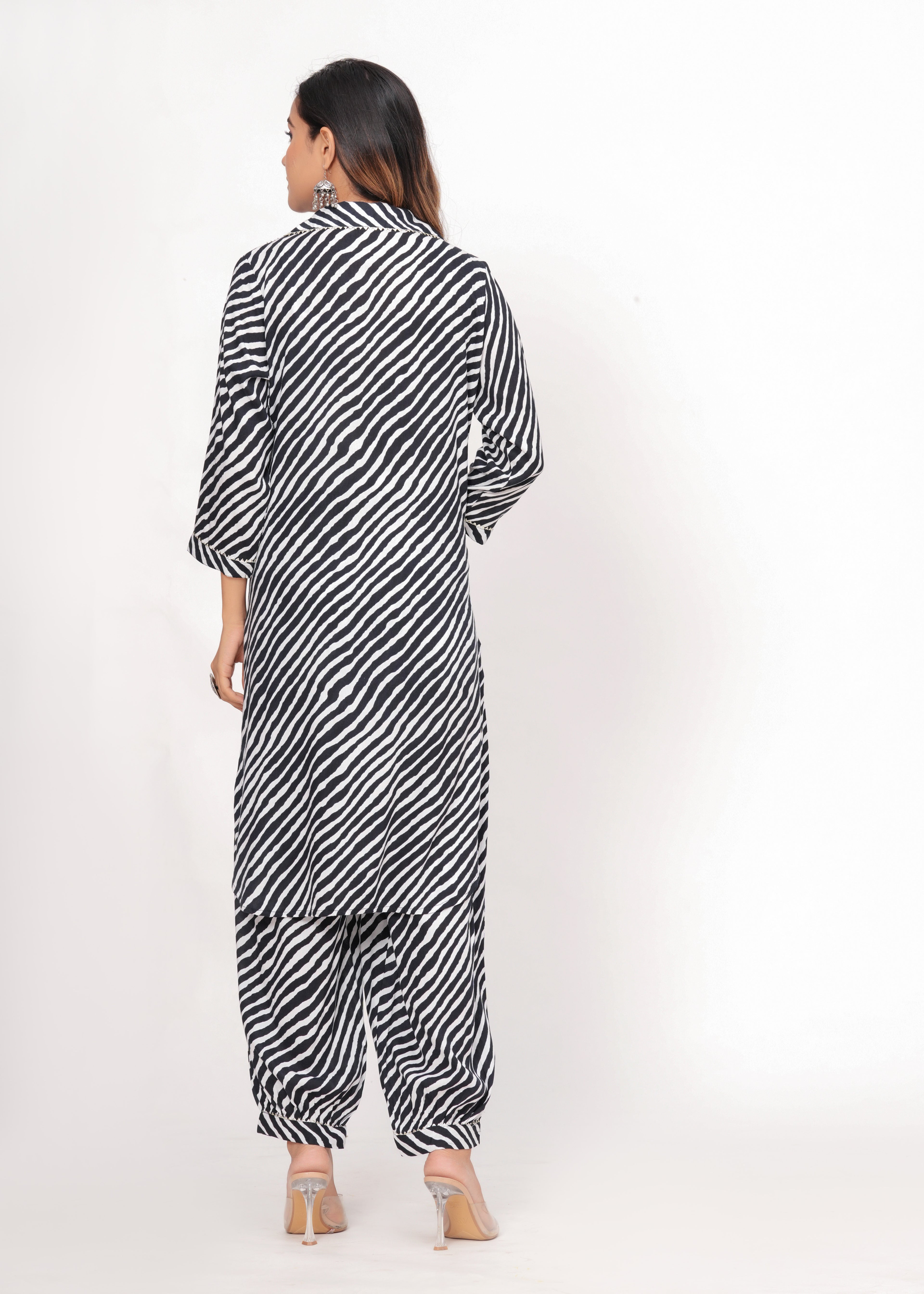Black & White Zebra Print Rayon Pathani Suit Set