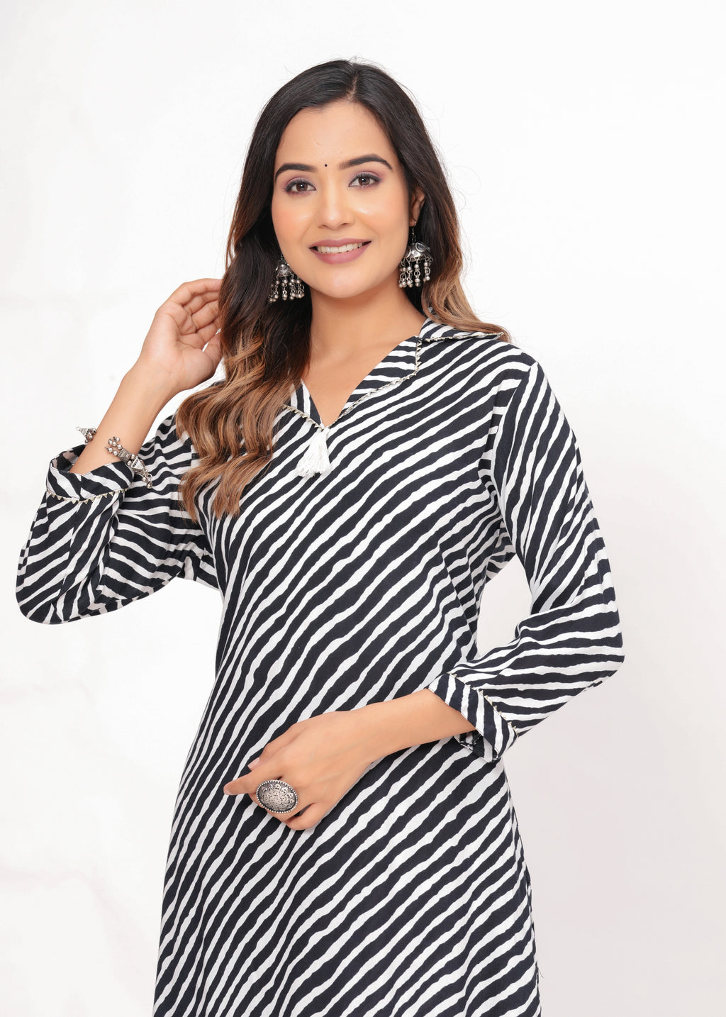 Black & White Zebra Print Rayon Pathani Suit Set