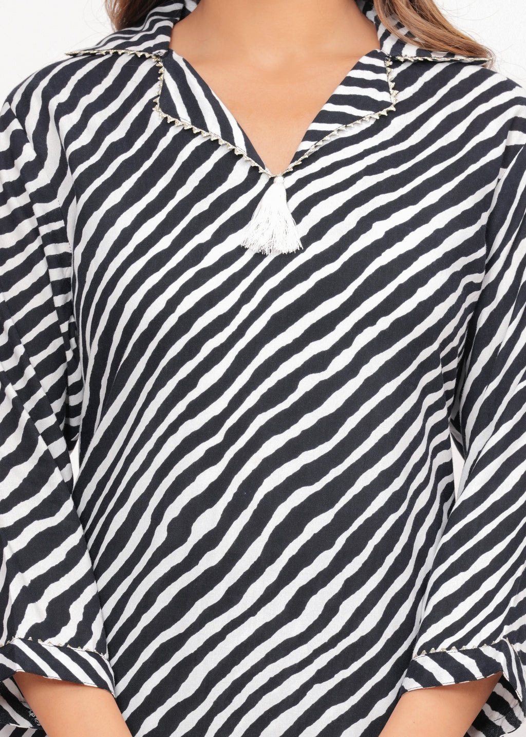 Black & White Zebra Print Rayon Pathani Suit Set