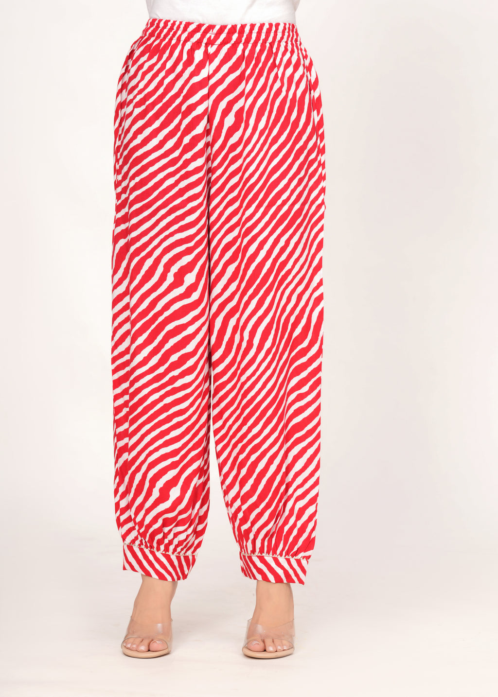 Red &amp; White Zig-Zag Print Pathani Suit Set