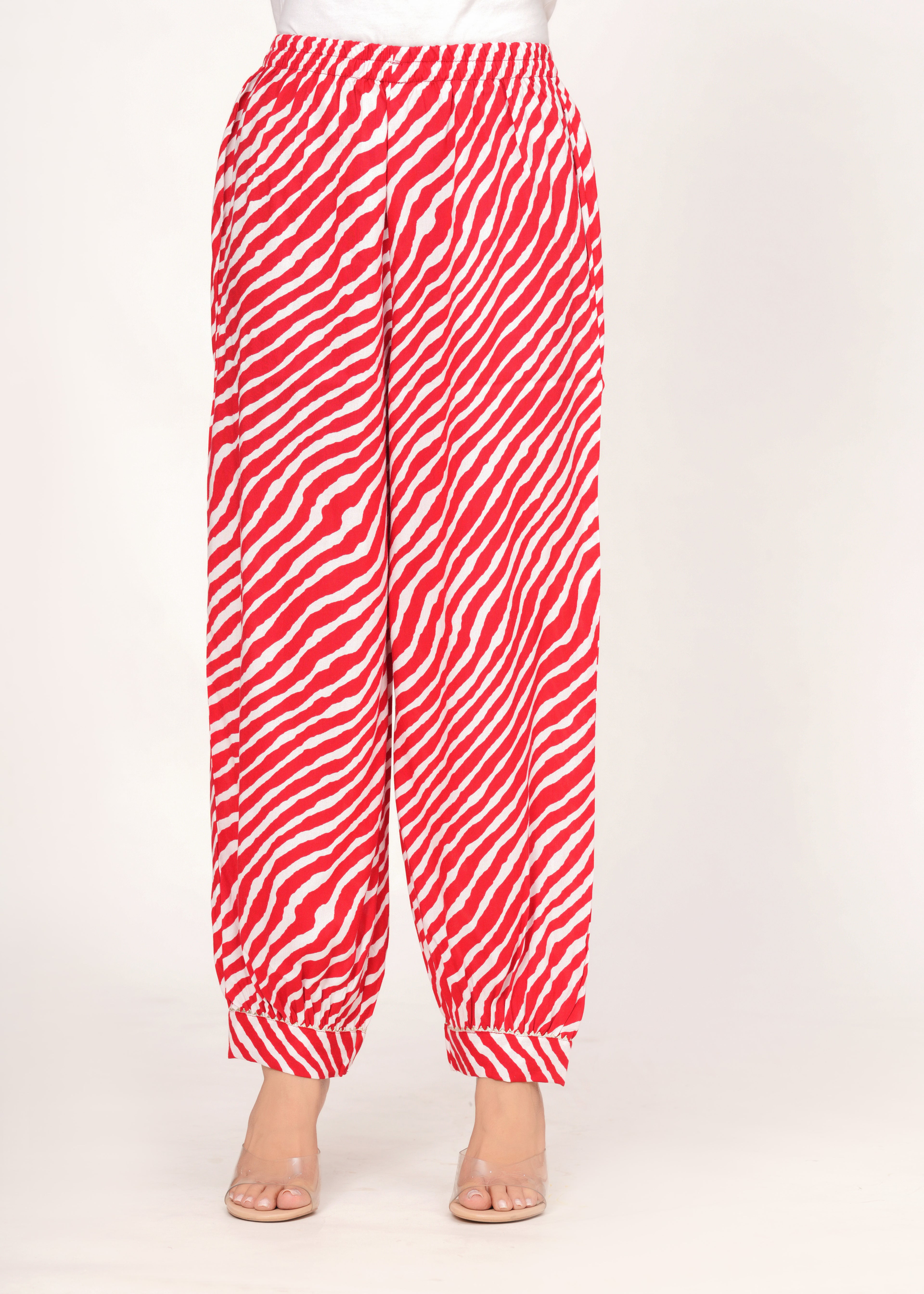 Red &amp; White Zig-Zag Print Pathani Suit Set