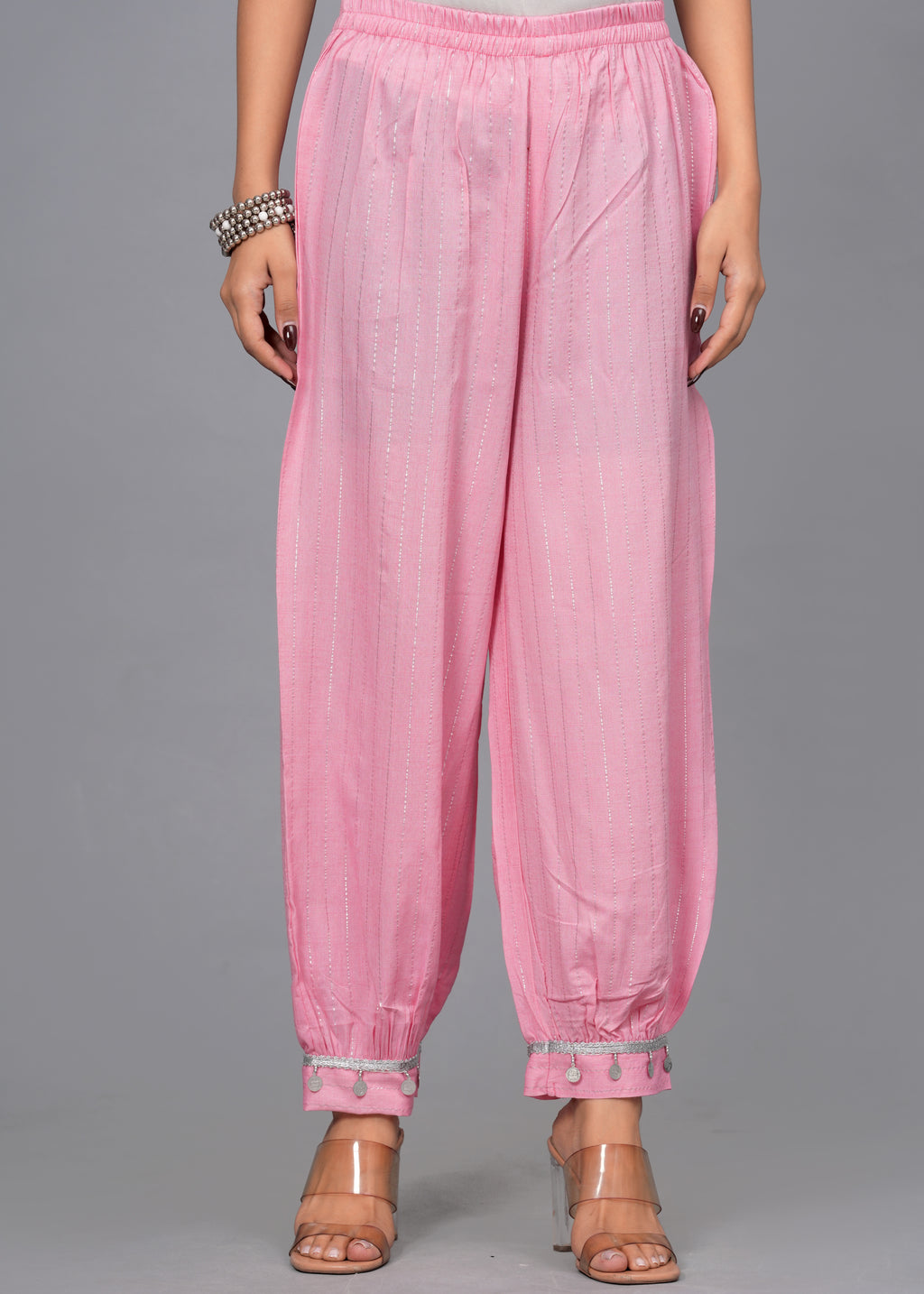 Blush Pink Mirror Work Rayon Pathani Suit Set