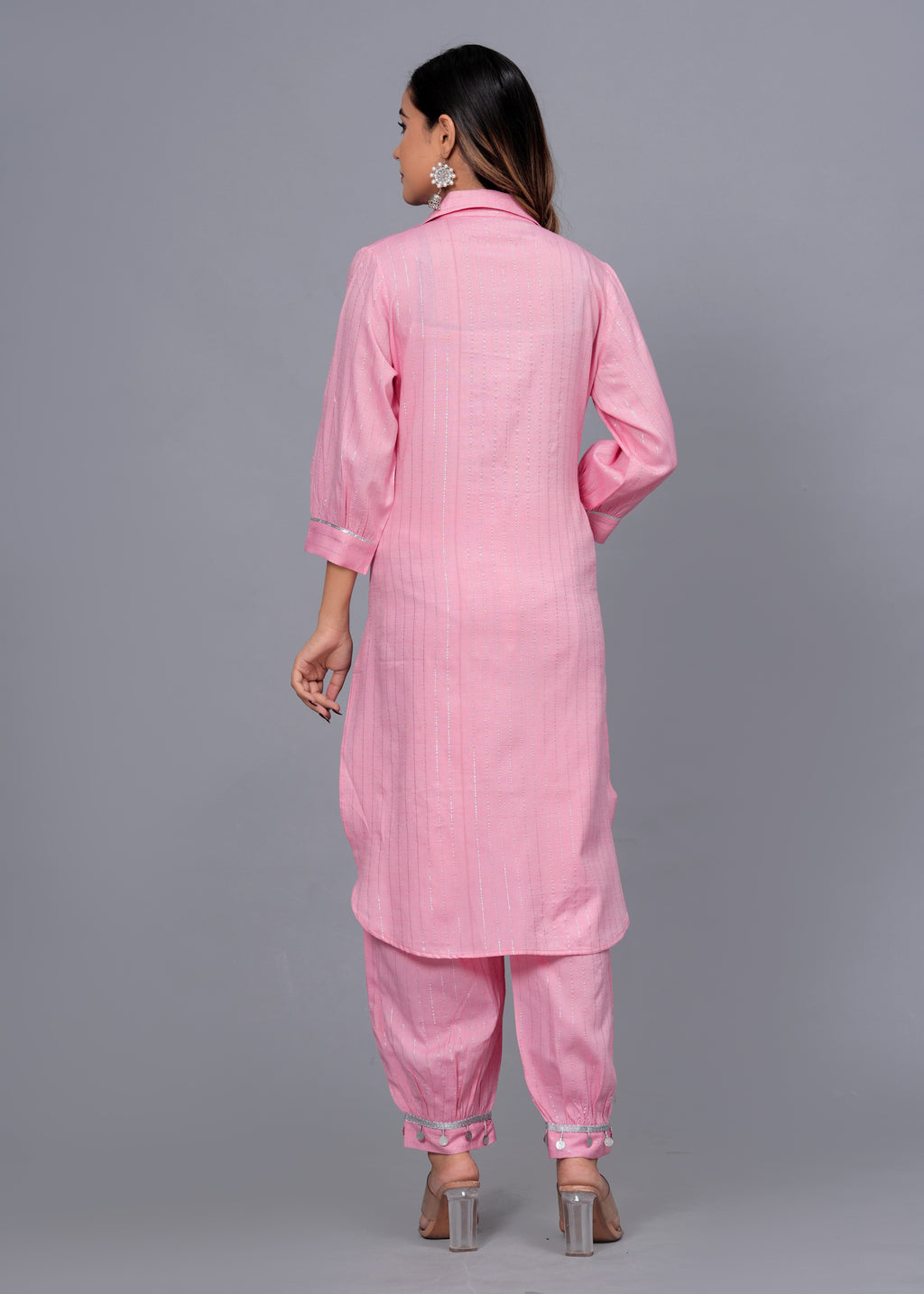 Blush Pink Mirror Work Rayon Pathani Suit Set