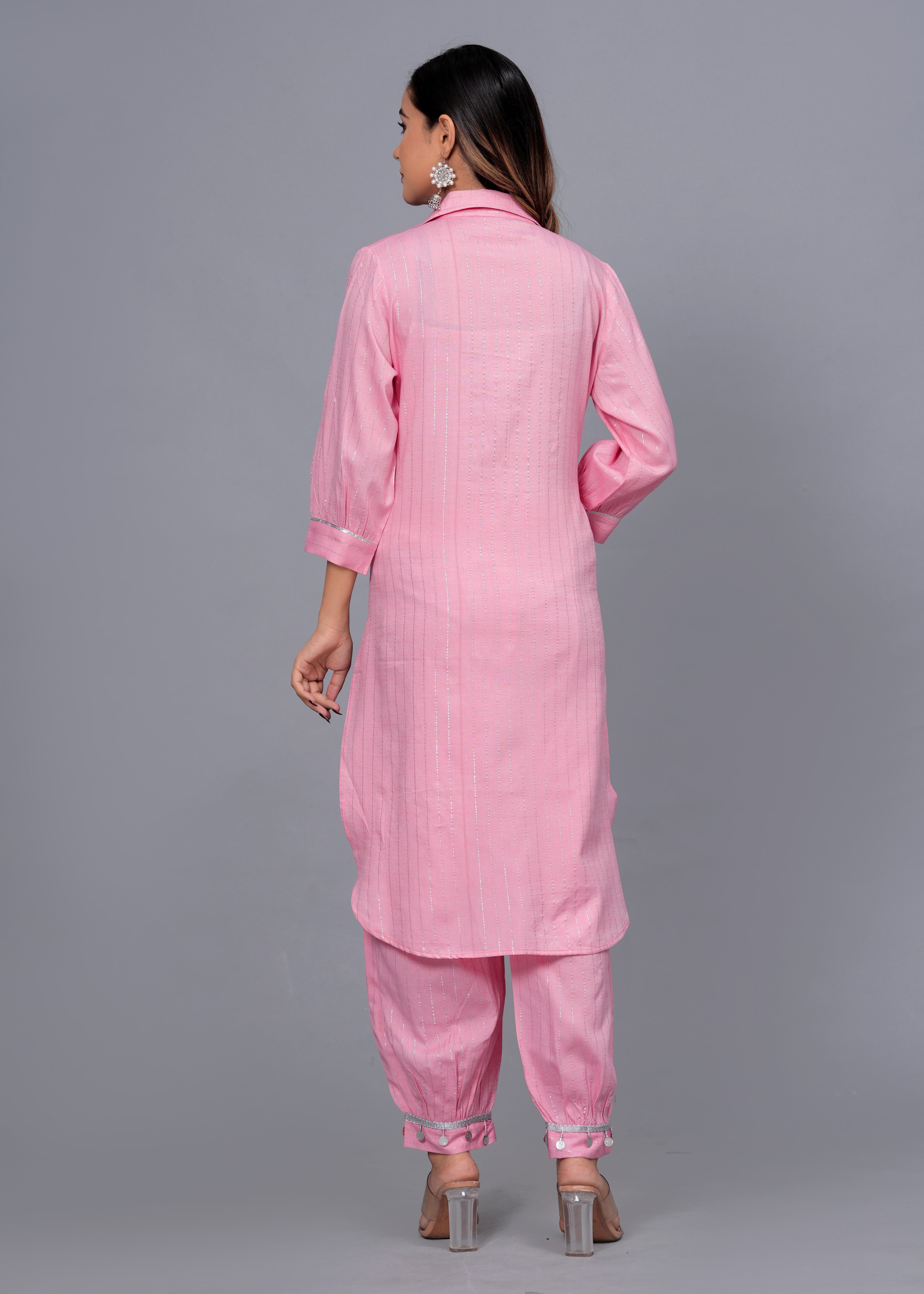 Blush Pink Mirror Work Rayon Pathani Suit Set