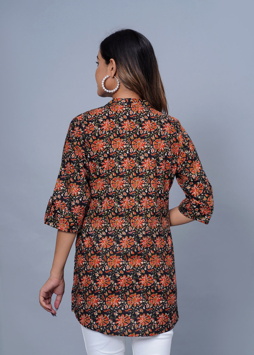 Black Floral Printed Cotton Kurti