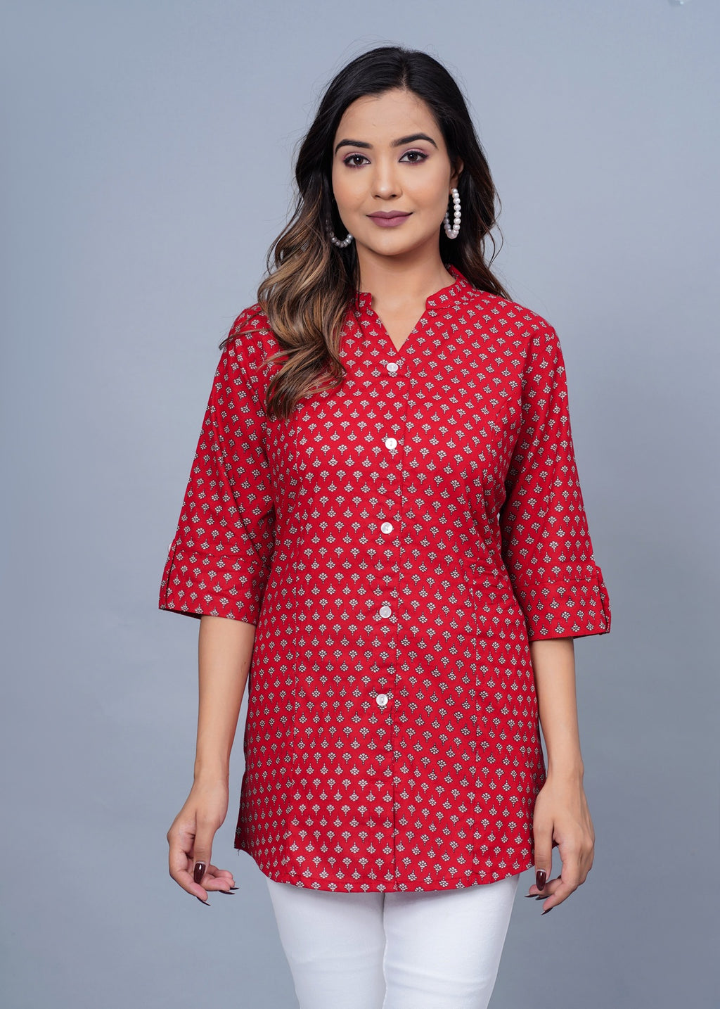 Red Printed Cotton Kurti