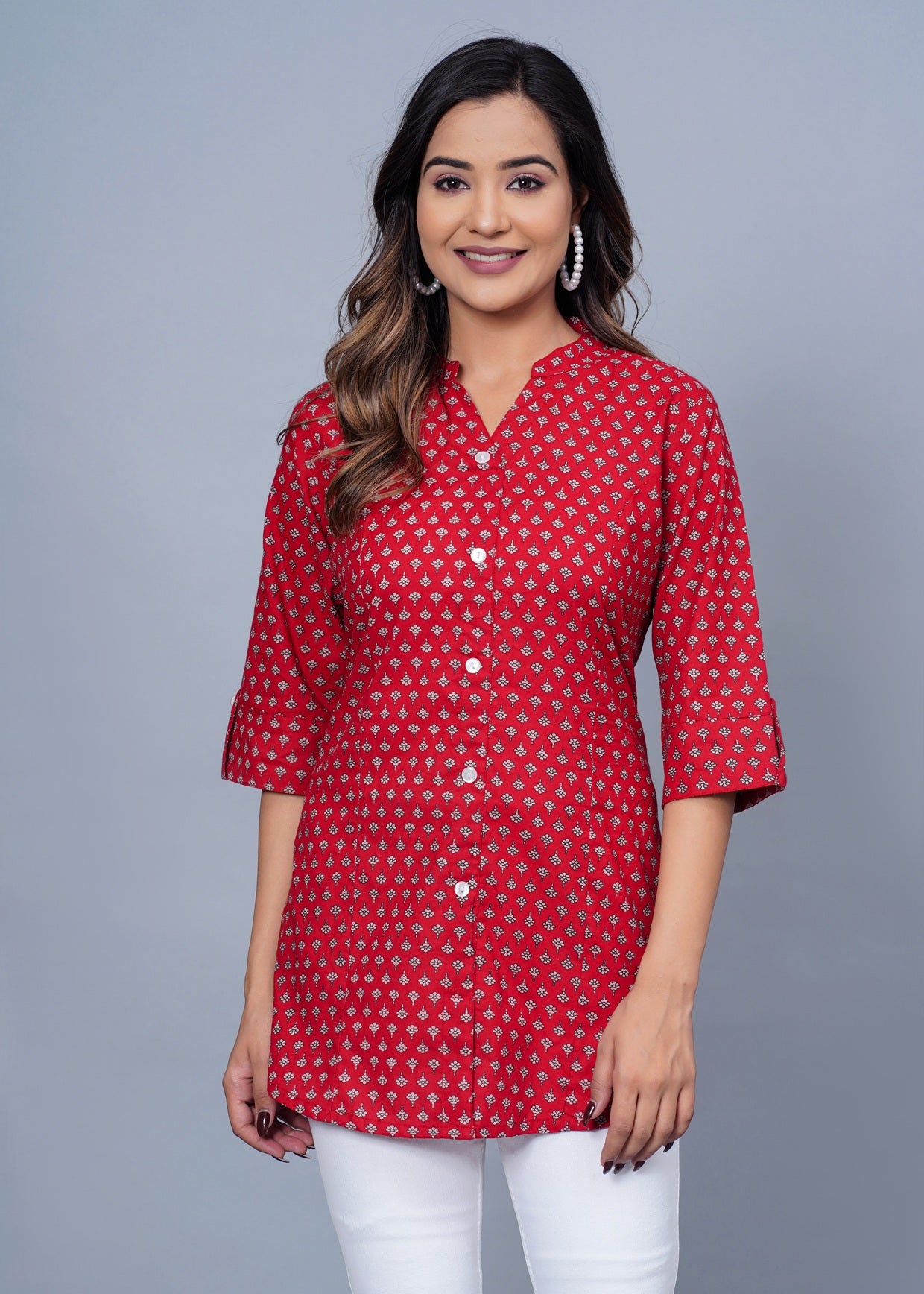 Red Printed Cotton Kurti