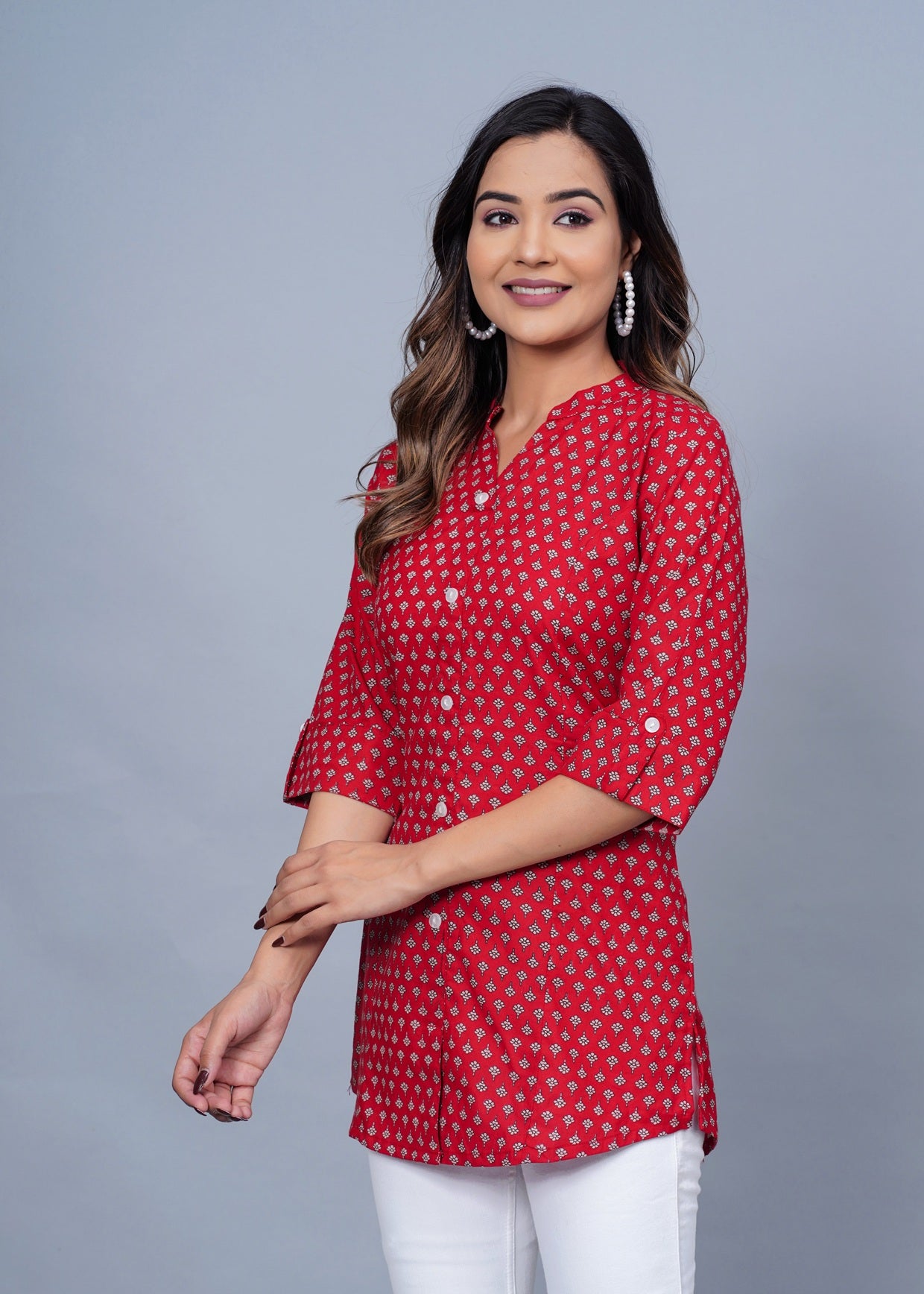 Red Printed Cotton Kurti