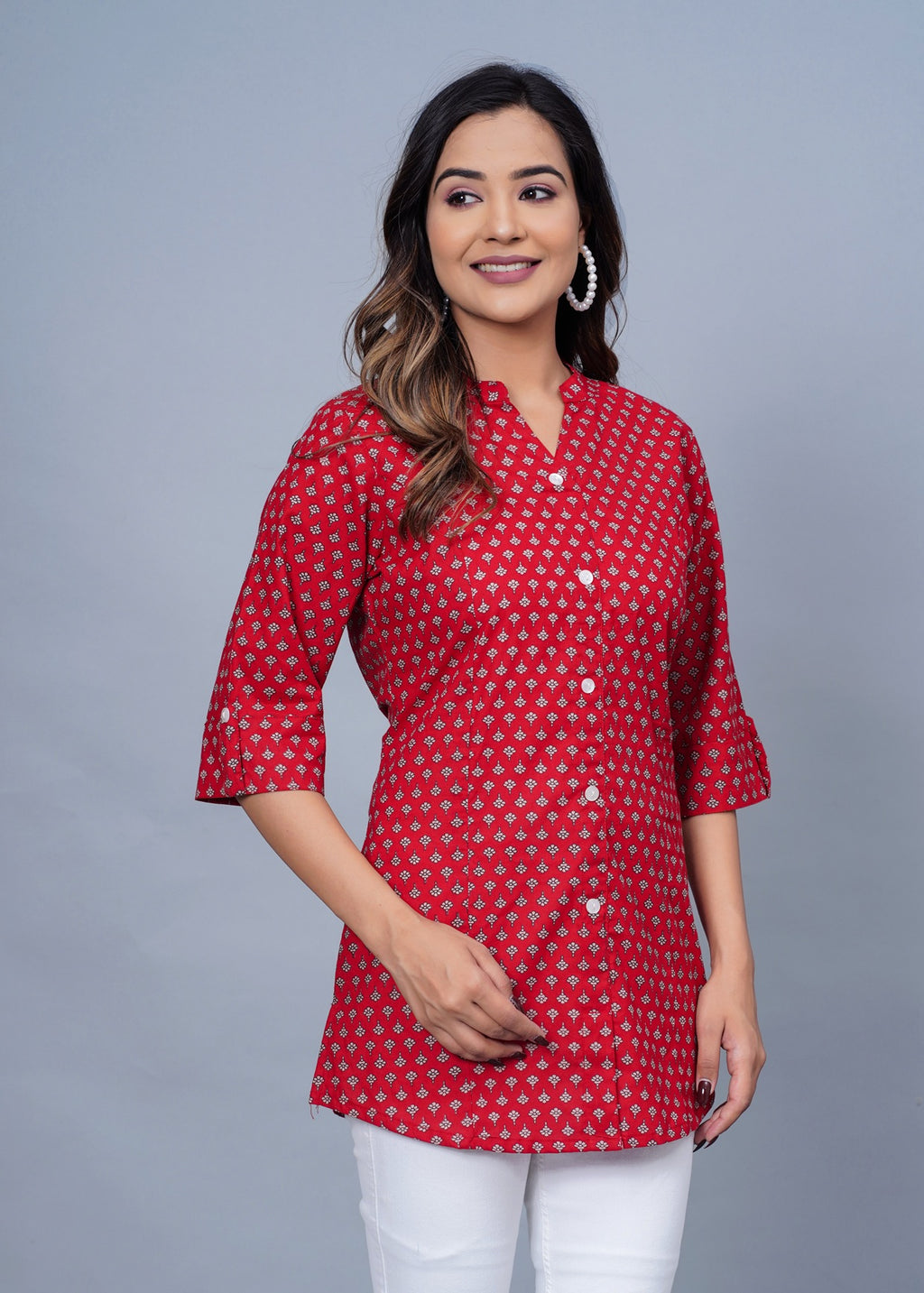 Red Printed Cotton Kurti