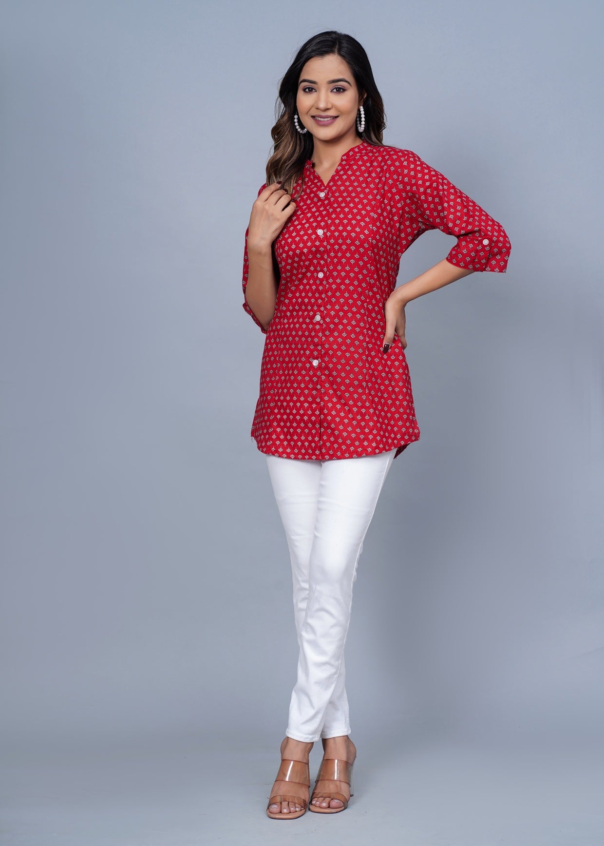 Red Printed Cotton Kurti