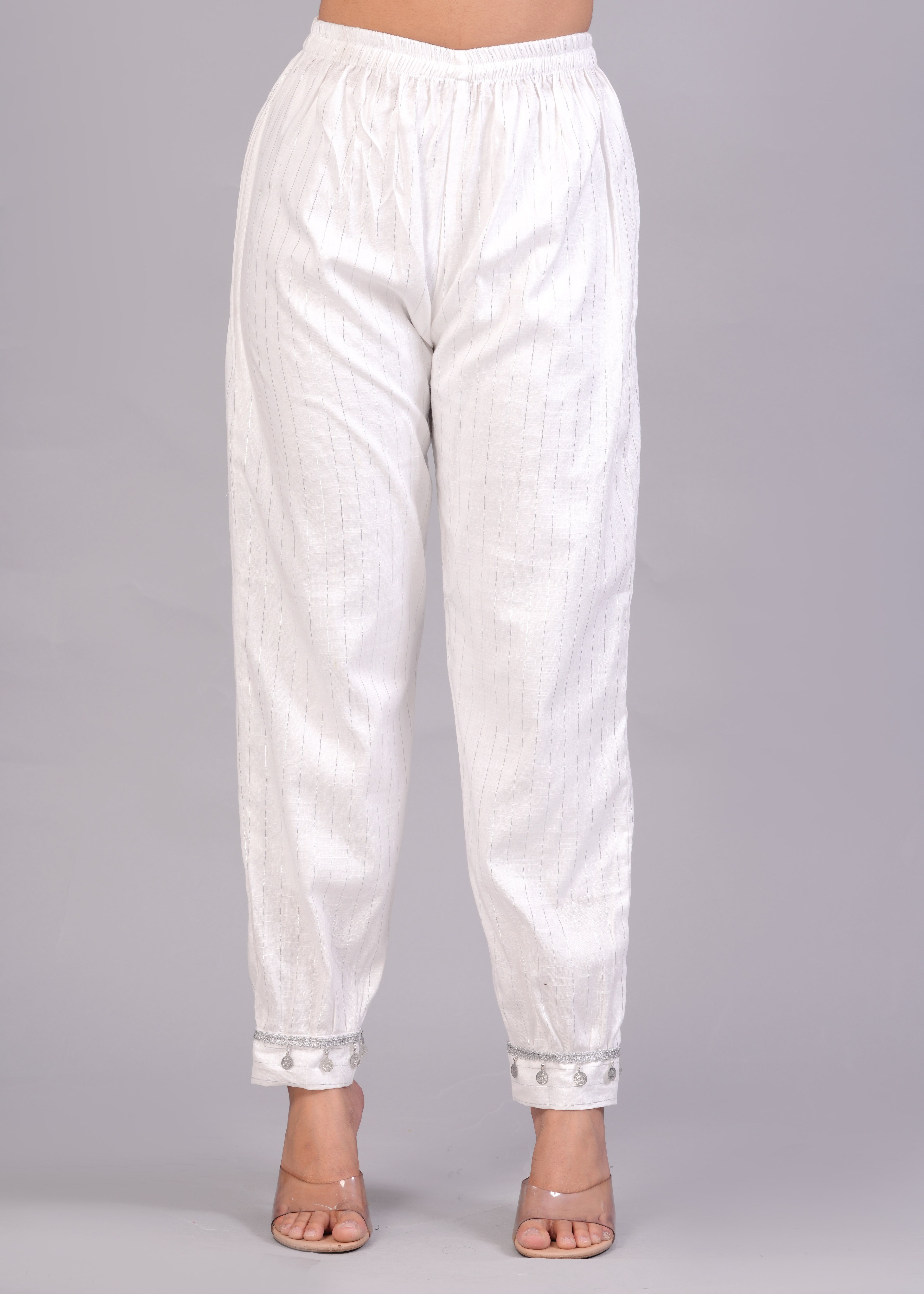 White Two-Tone Rayon Mirror Work Pathani Suit Set